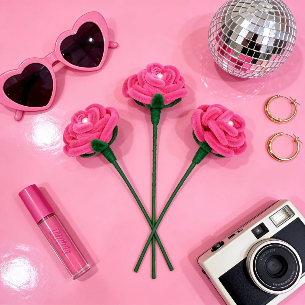 Blush Rose Pipe-Cleaner Crochet (Set of 3 Pink) by Suryatra