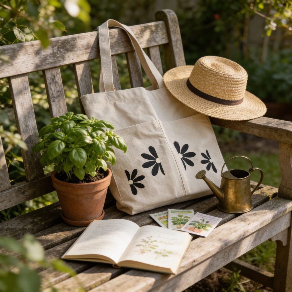Noir Daisy Canvas Tote Bag by Suryatra
