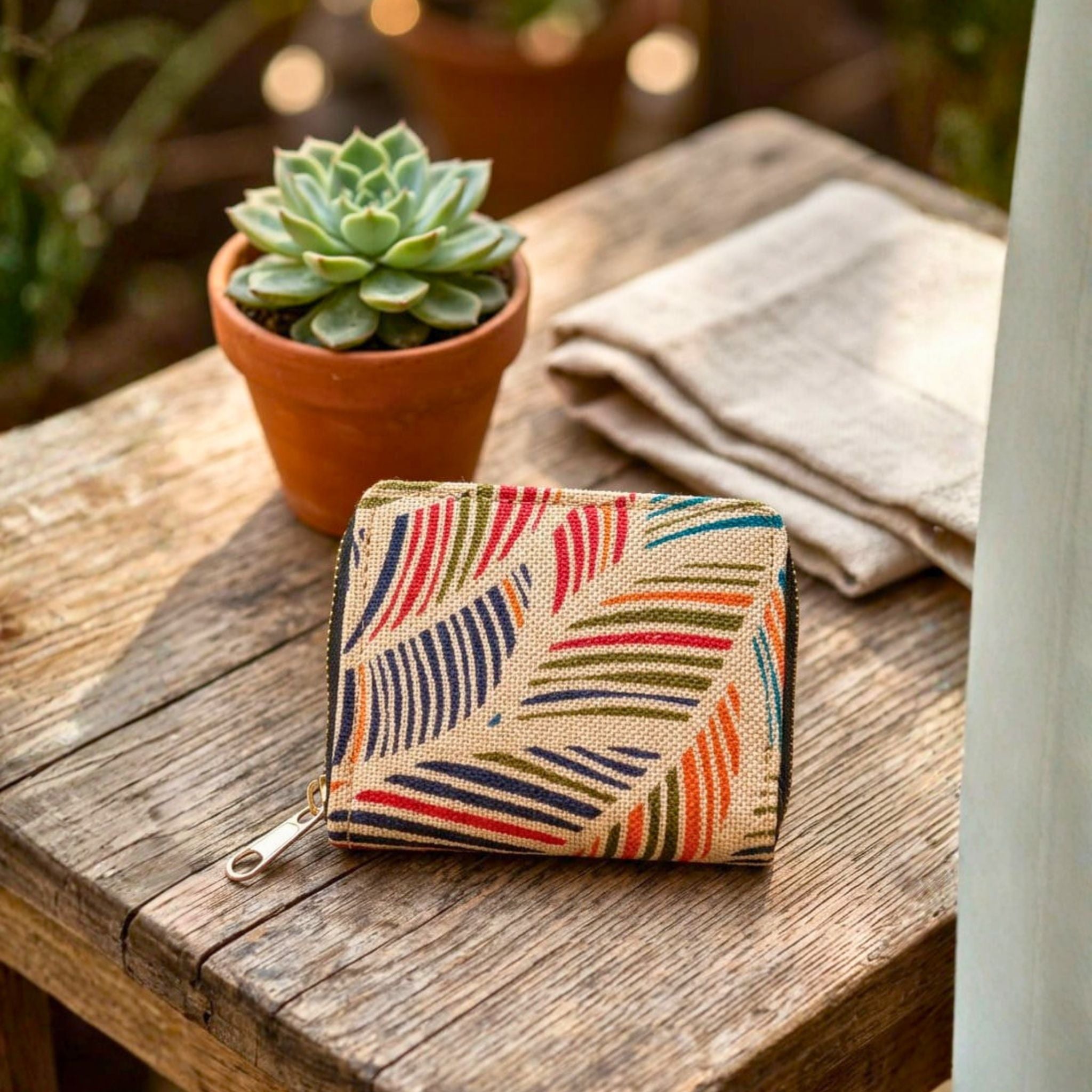 Multicolor Leaf Coin Pouch (Yellow and Cream) by Suryatra