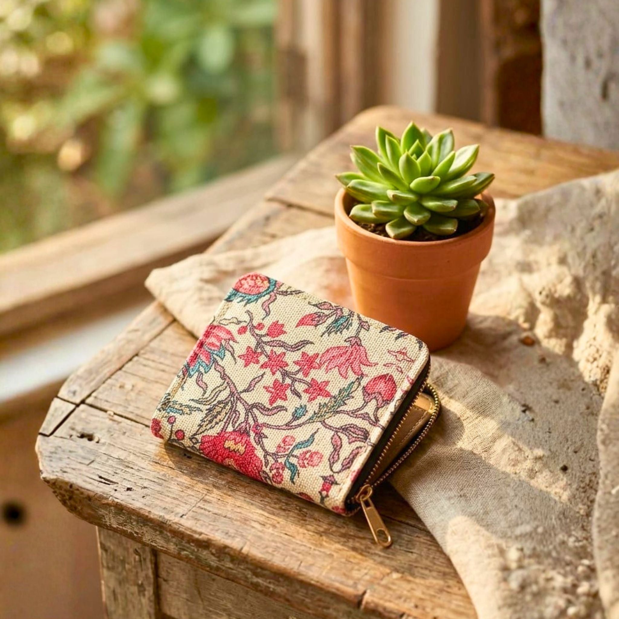 Floral Coin Pouch (Pink and Cream) by Suryatra