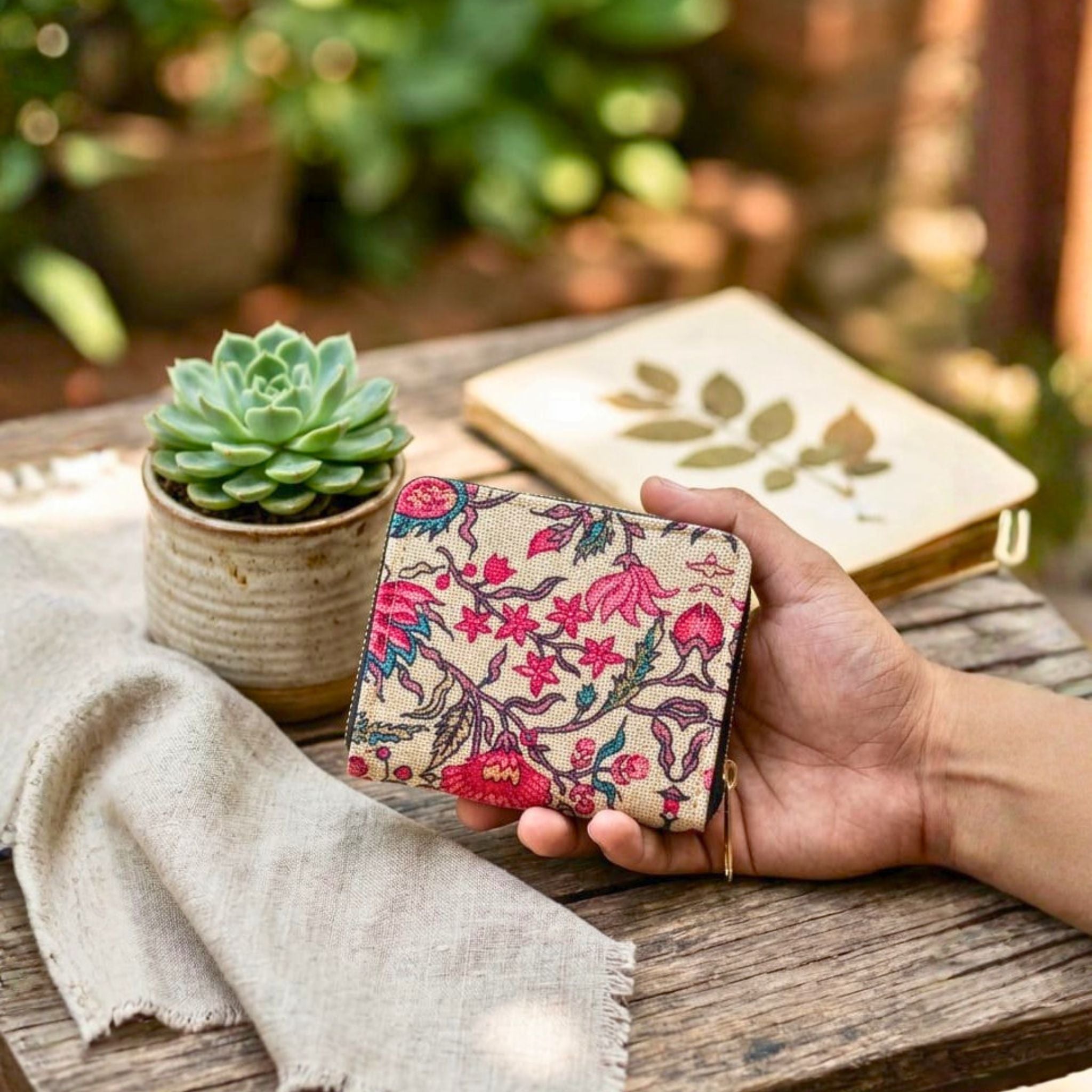 Floral Coin Pouch (Pink and Cream) by Suryatra