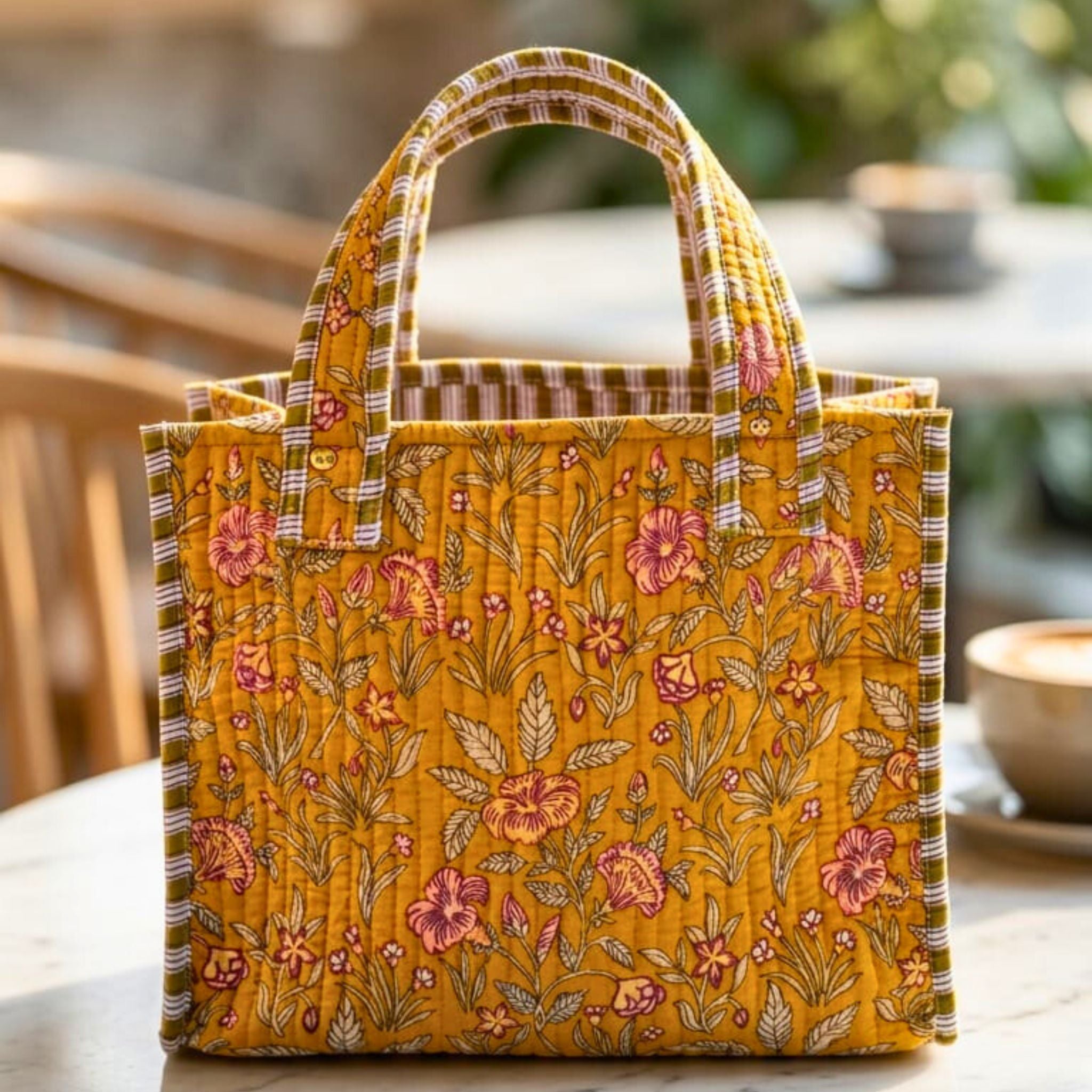 Mini Tote Bag (9*11 size) Yellow Pattren by Suryatra