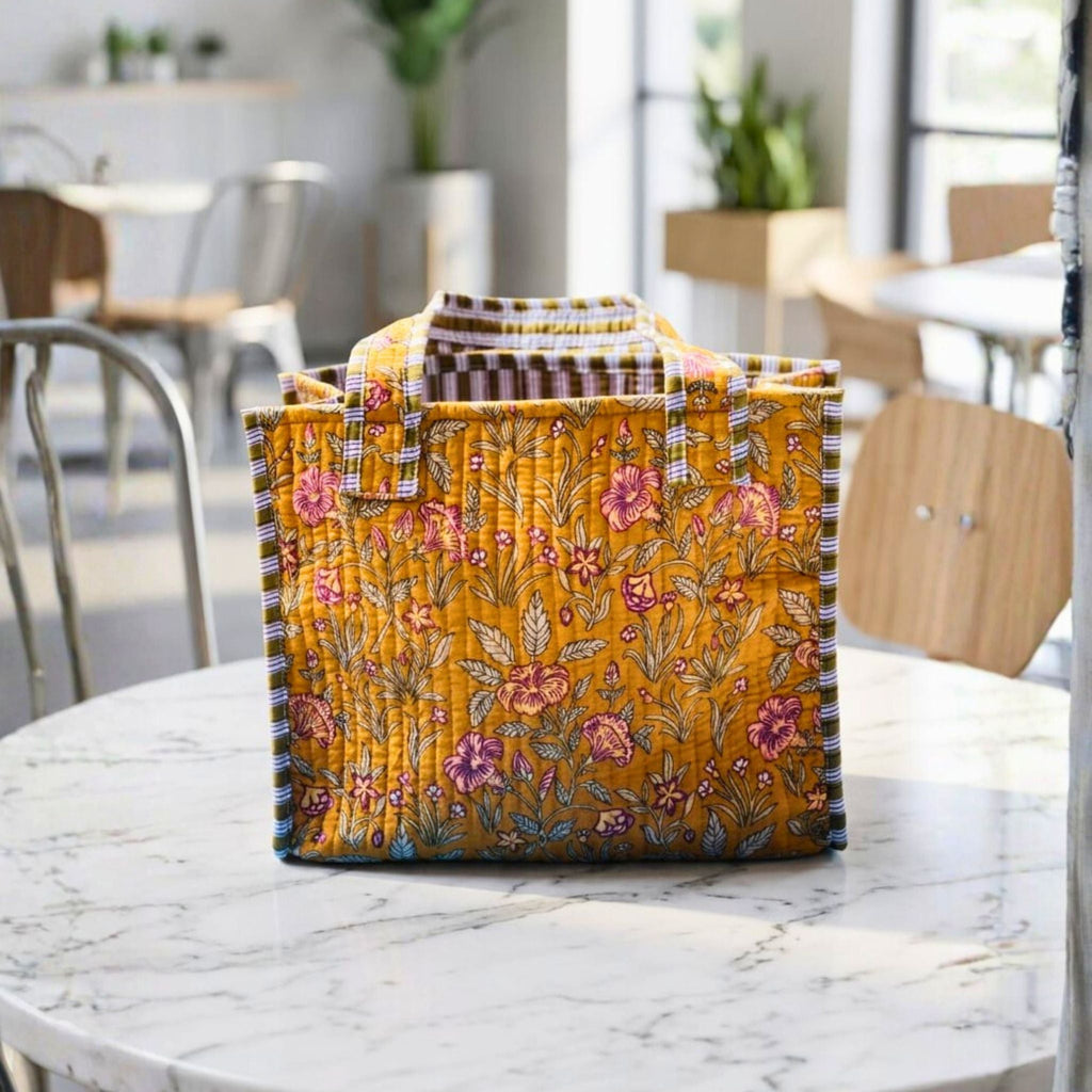 Mini Tote Bag (9*11 size) Yellow Pattren by Suryatra