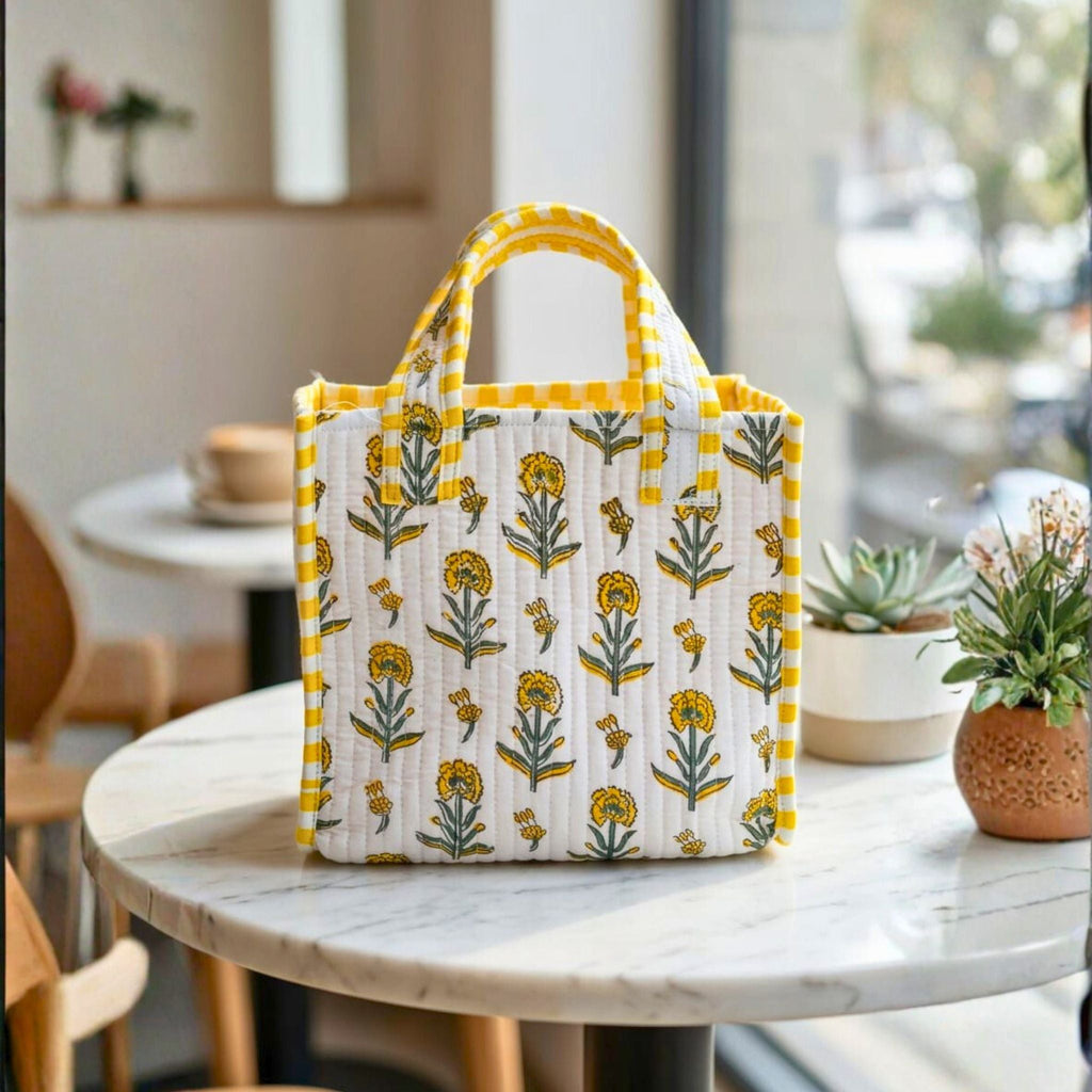 Mini Tote Bag (9*11 size) Yellow Pattren by Suryatra