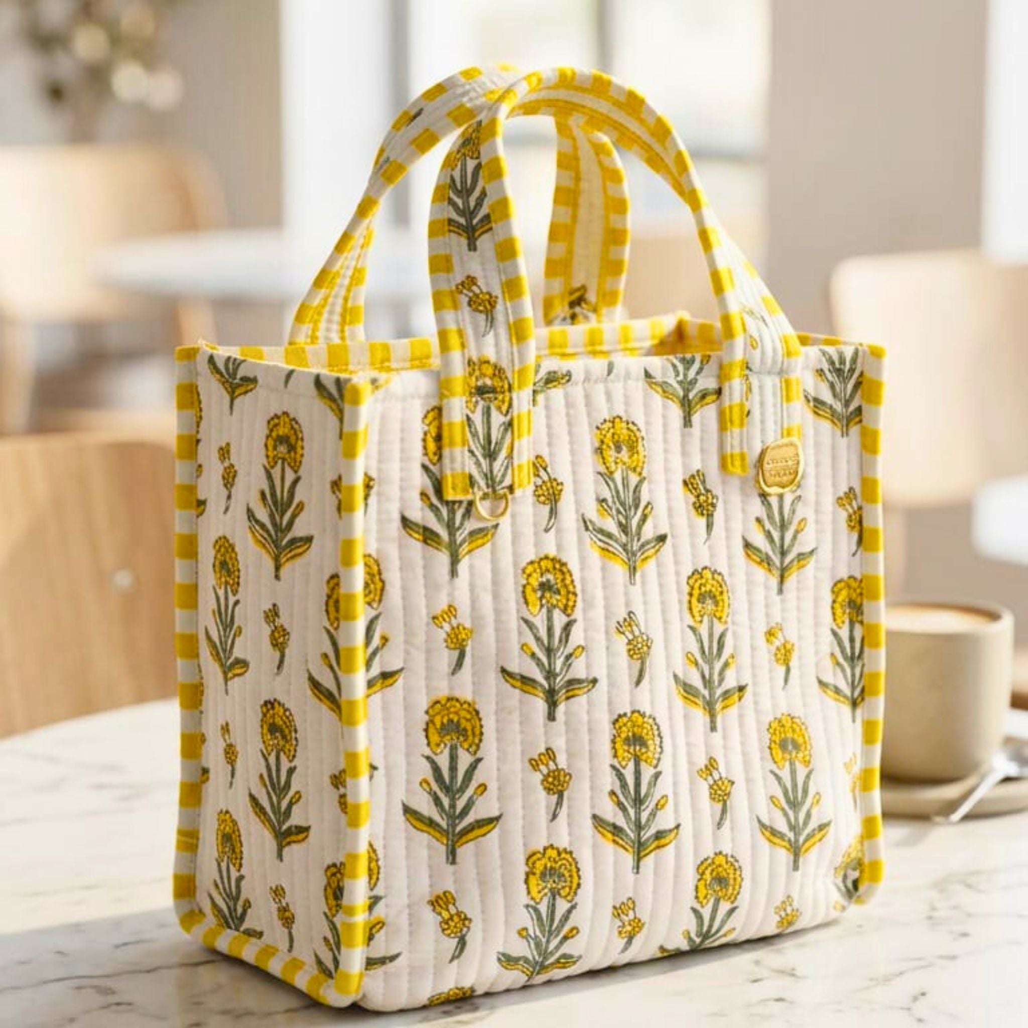 Mini Tote Bag (9*11 size) Yellow Pattren by Suryatra