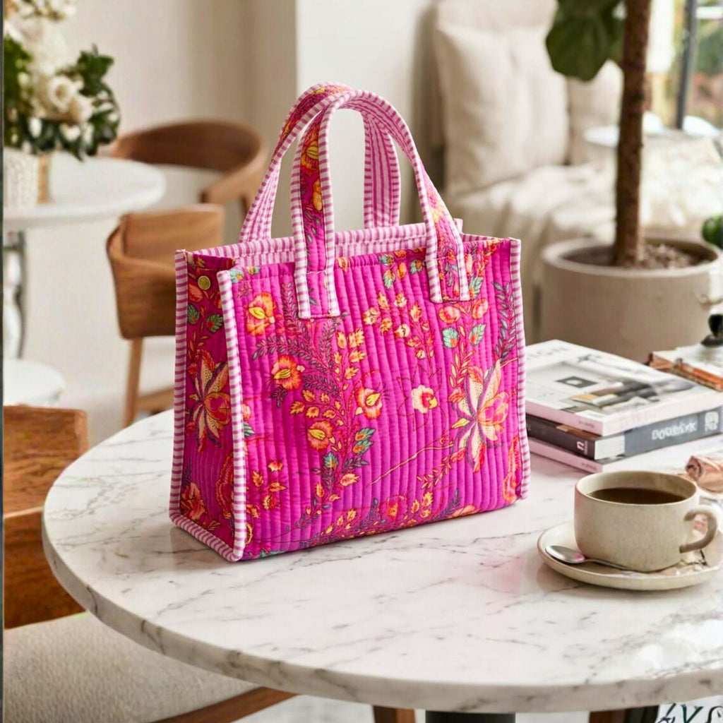 Mini Tote Bag (9*11 size) Pink Pattren  by Suryatra