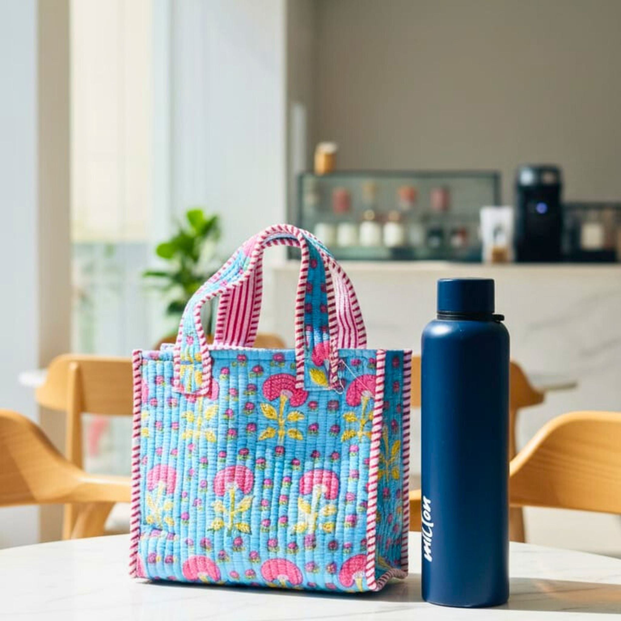 Mini Tote Bag (9*11 size) Sky Blue Pattren by Suryatra