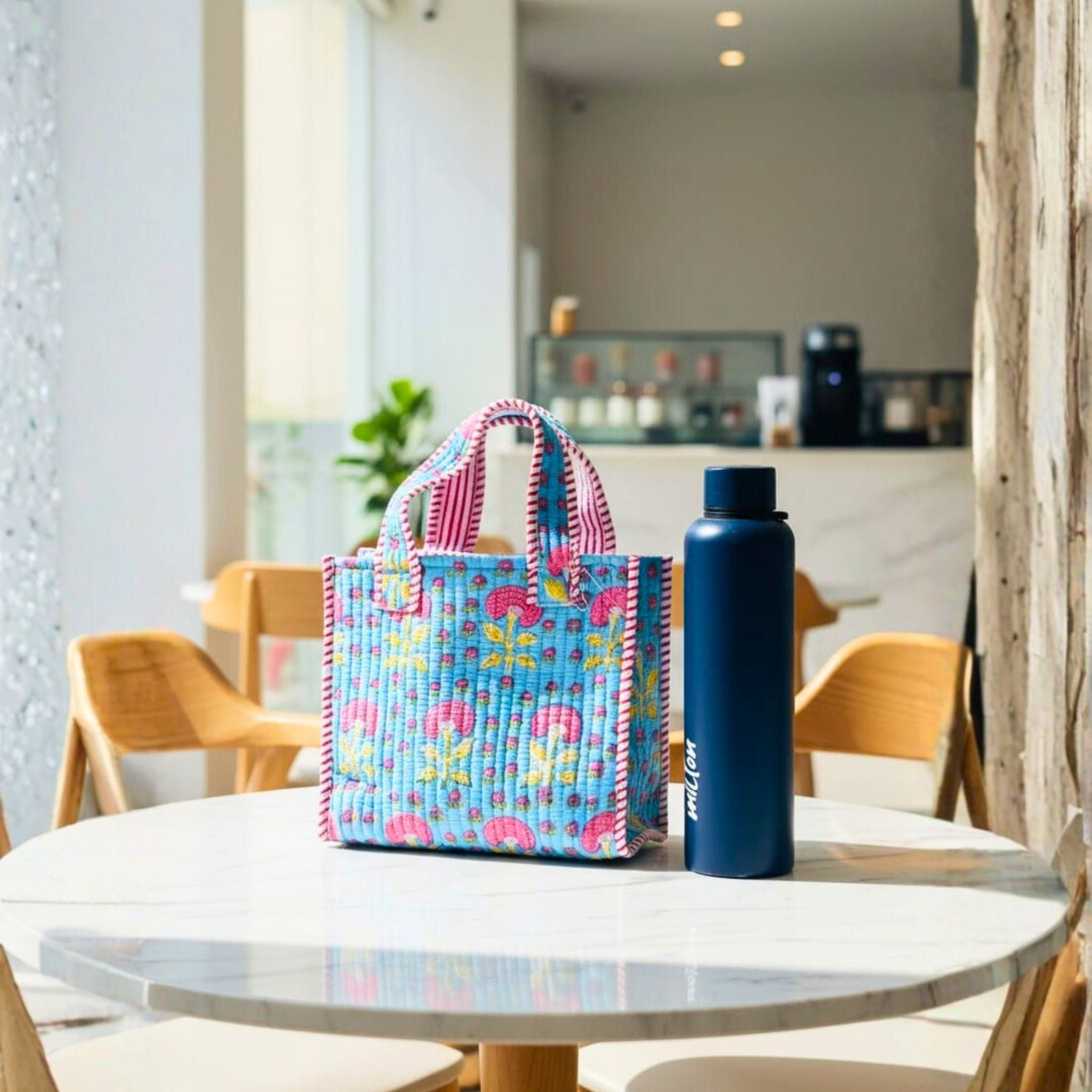 Mini Tote Bag (9*11 size) Sky Blue Pattren by Suryatra