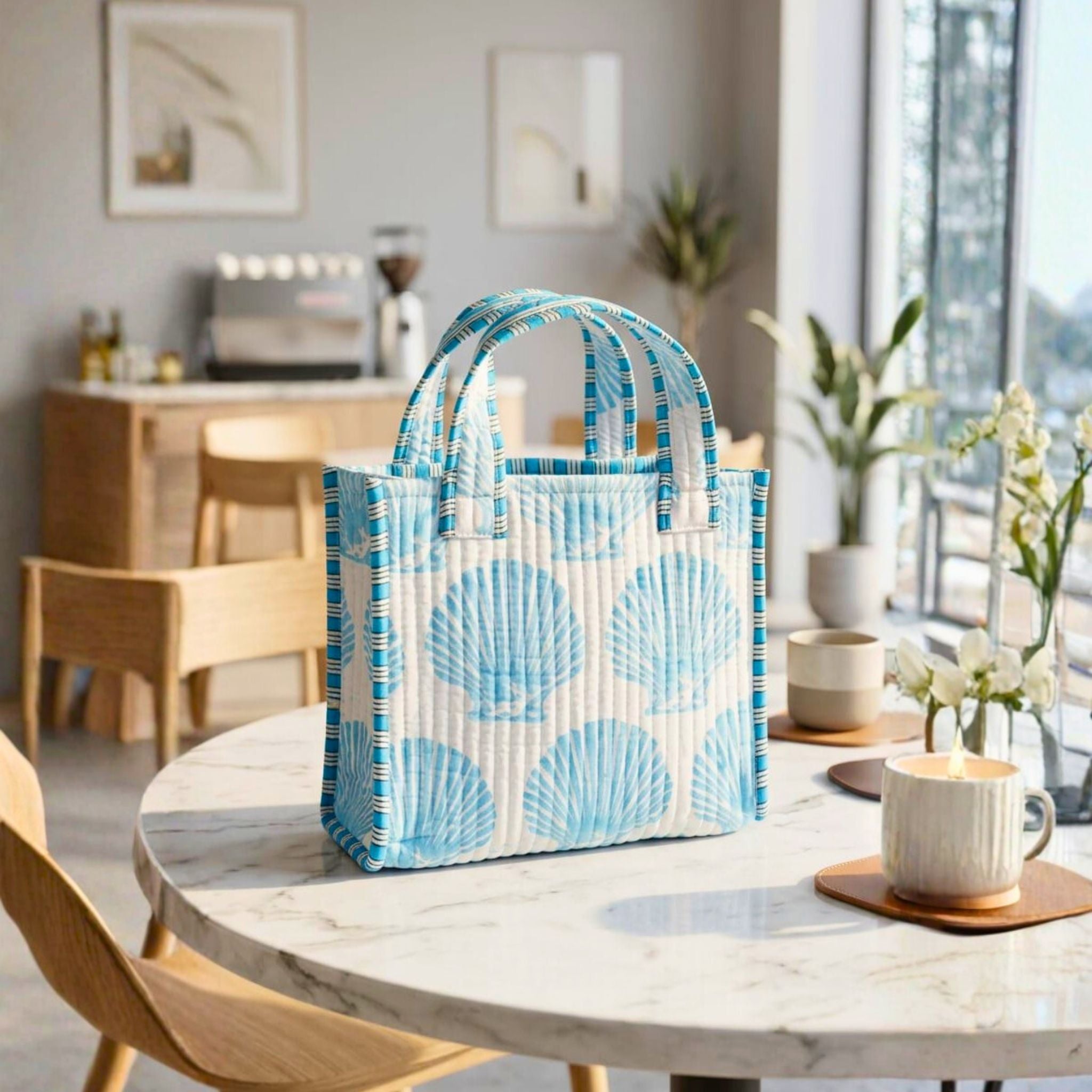 Mini Tote Bag (9*11 size) Sky Blue Pattren by Suryatra