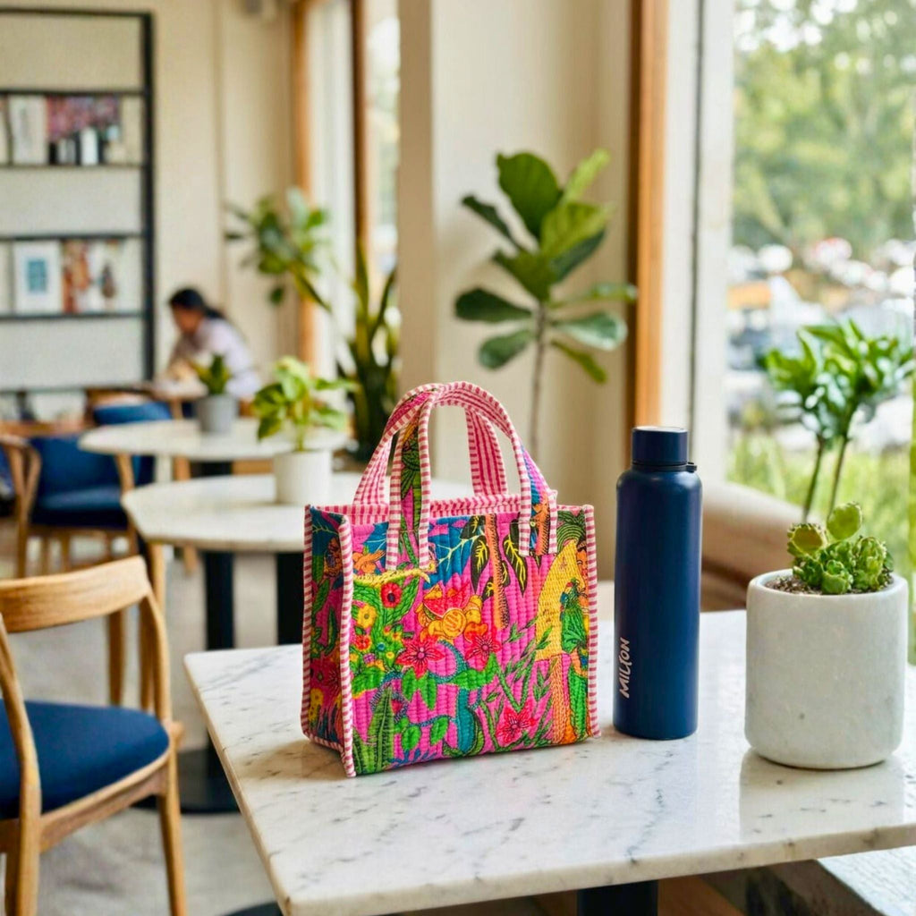 Mini Tote Bag (9*11 size) Pink Pattren by Suryatra