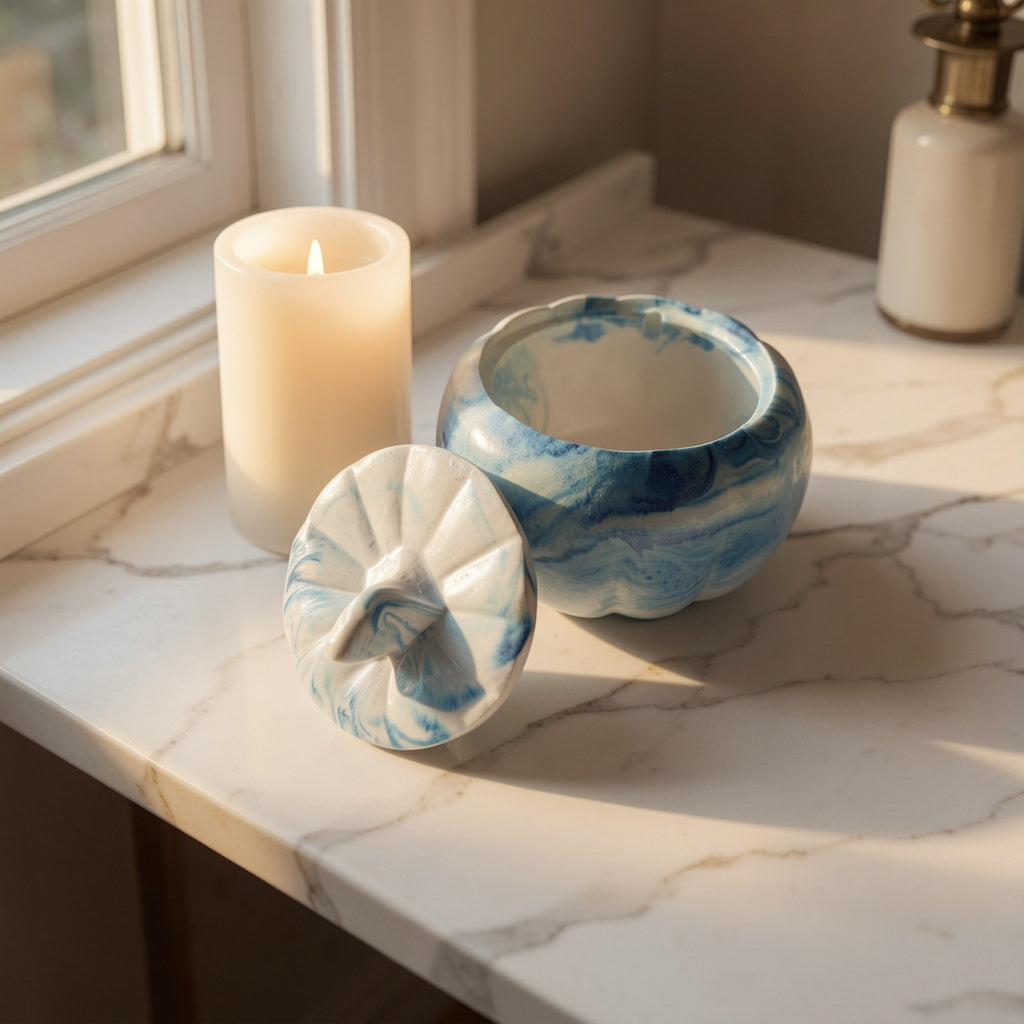 Marbled theme Pumpkin Jar with maple leaf
