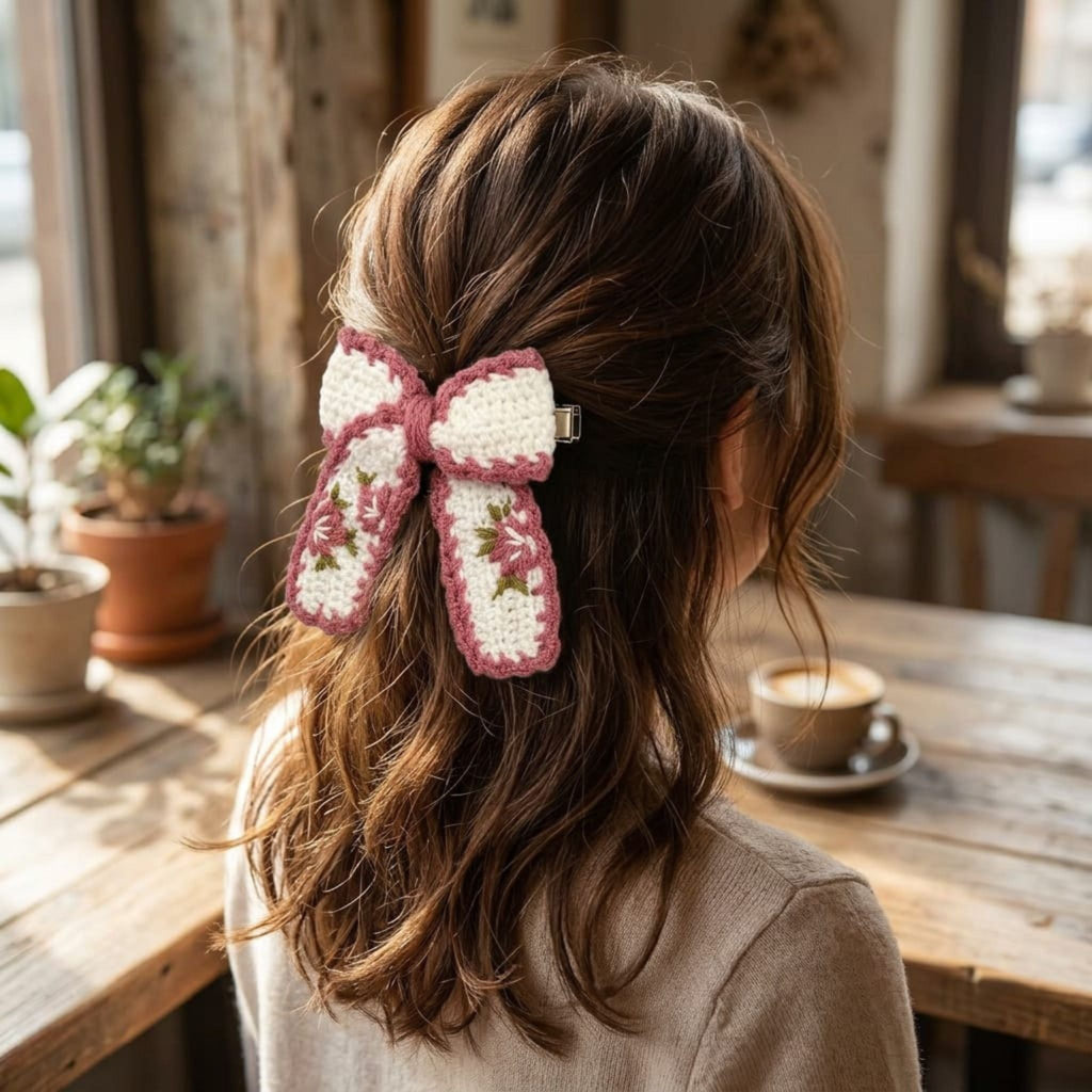 Rose Blossom Bow Hair Clip by Suryatra