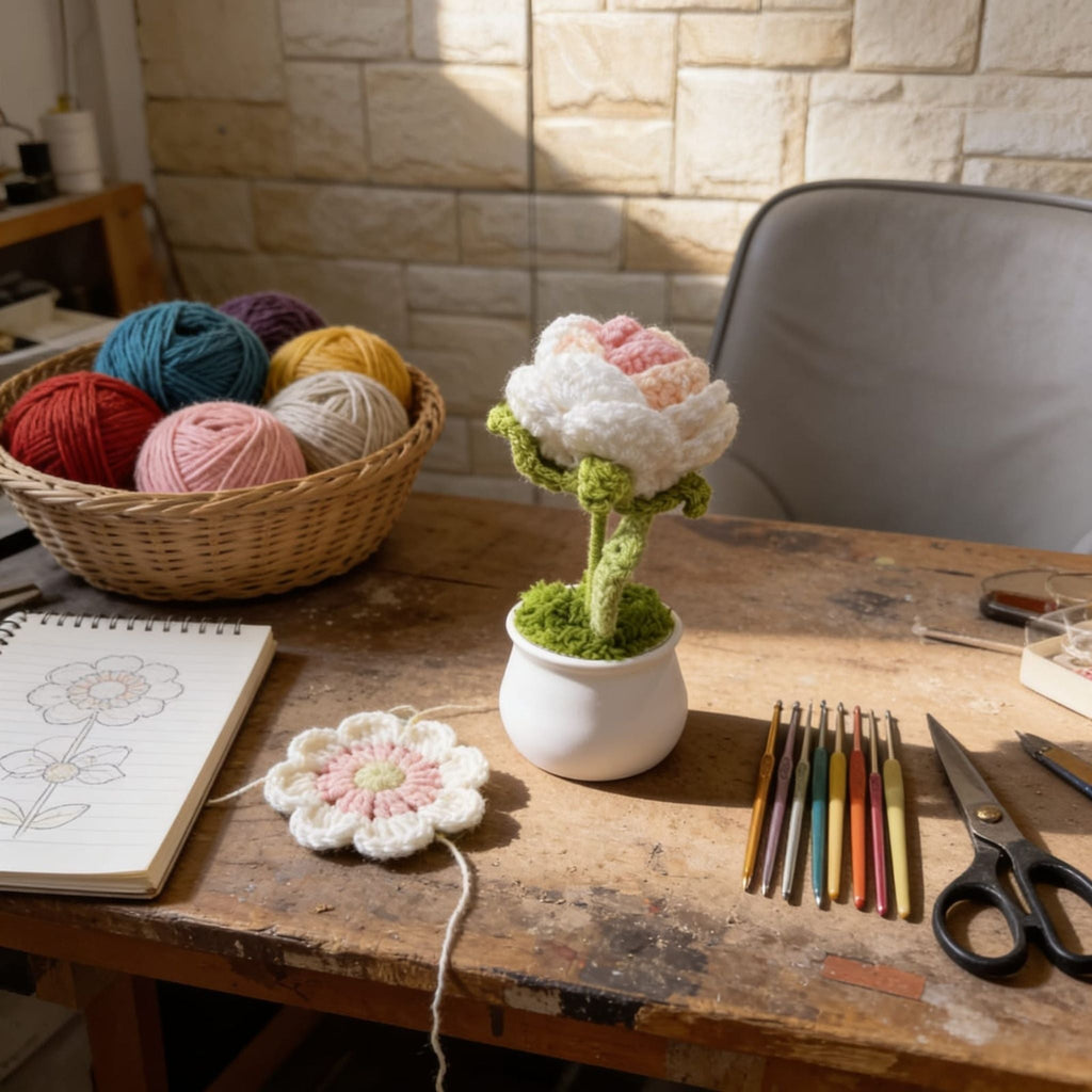 Ivory Blossom Crochet Roses by Suryatra