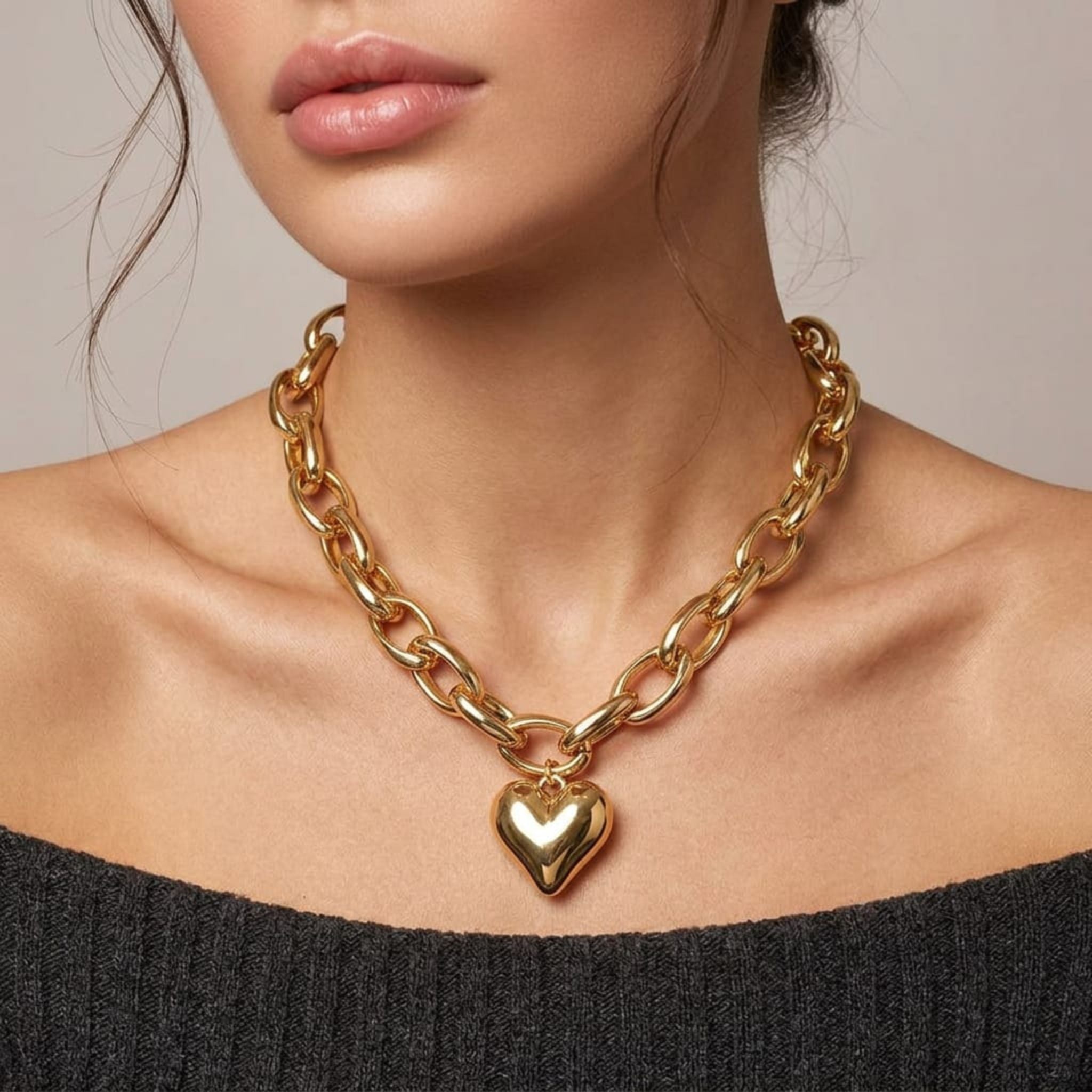 Golden Heart Chain Statement Necklace By Suryatra