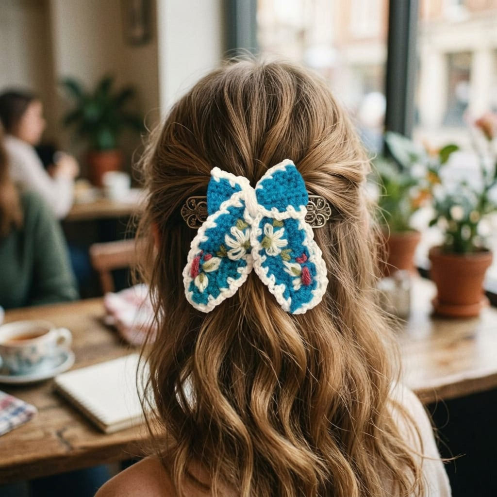 Azure Bloom Bow Hair Clip by Suryatra