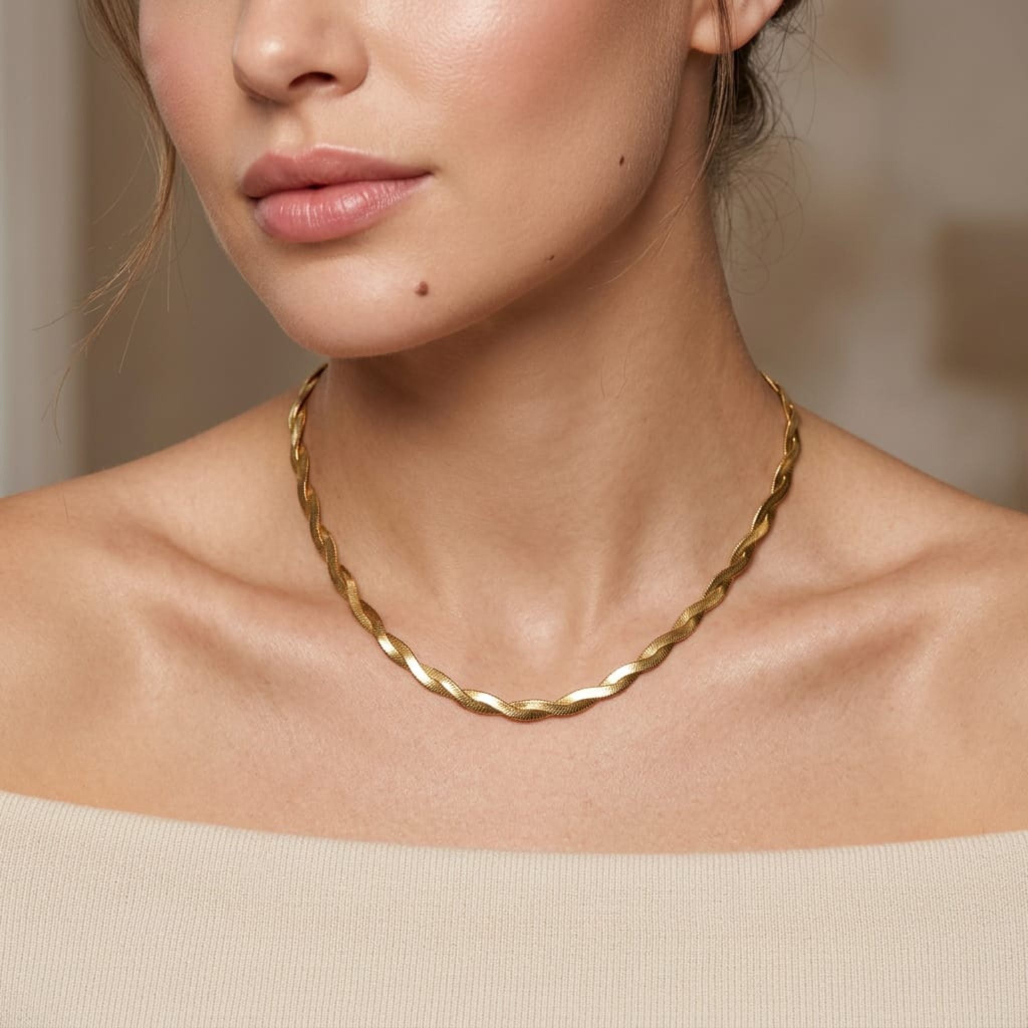 Golden Twist Chain Necklace By Suryatra