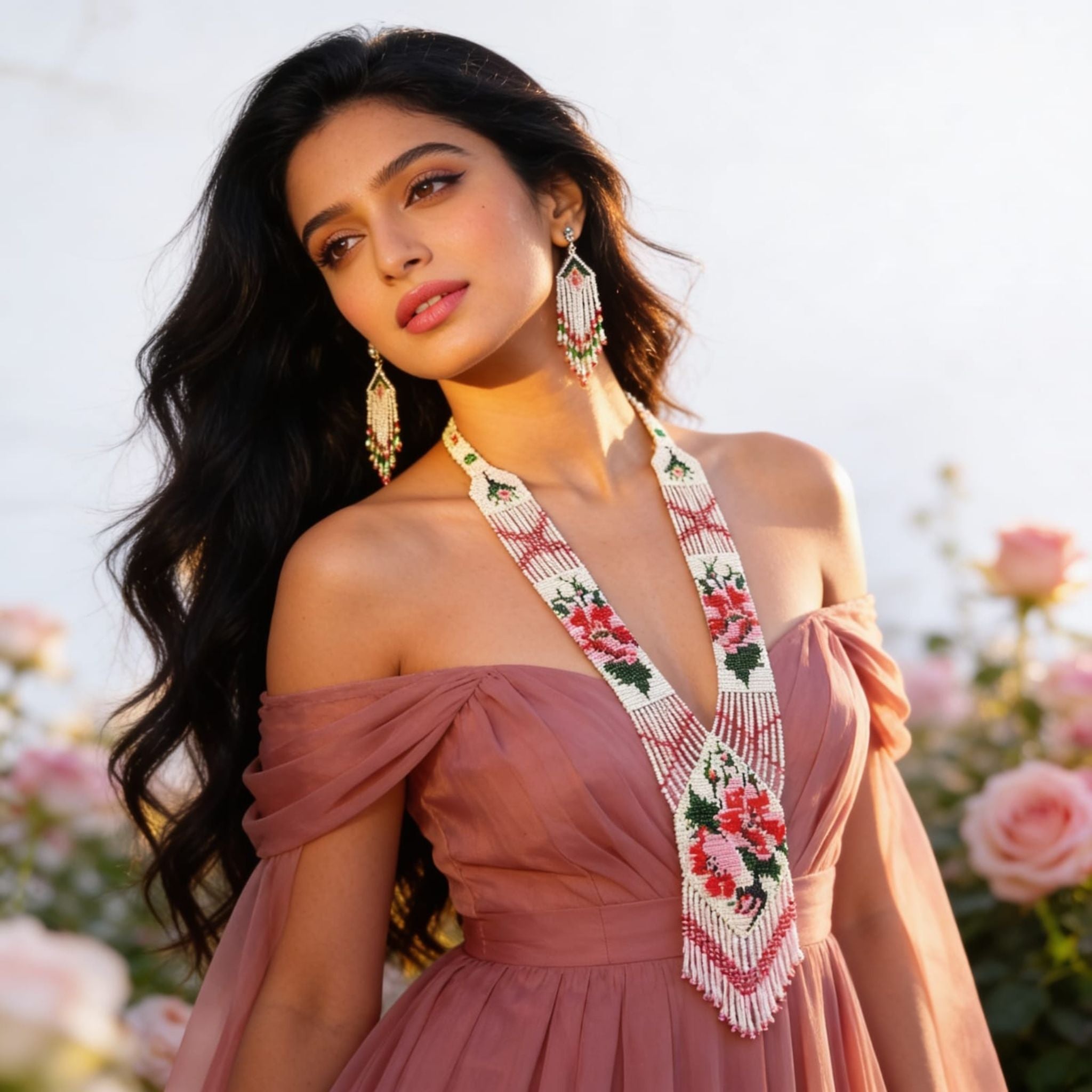 Rosé Bloom Beaded Jewelry Set Set By Suryatra