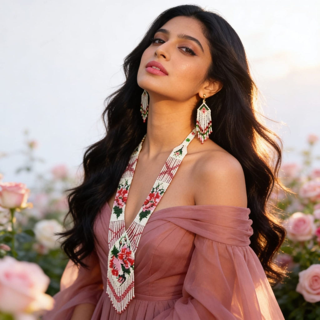 Rosé Bloom Beaded Jewelry Set Set By Suryatra