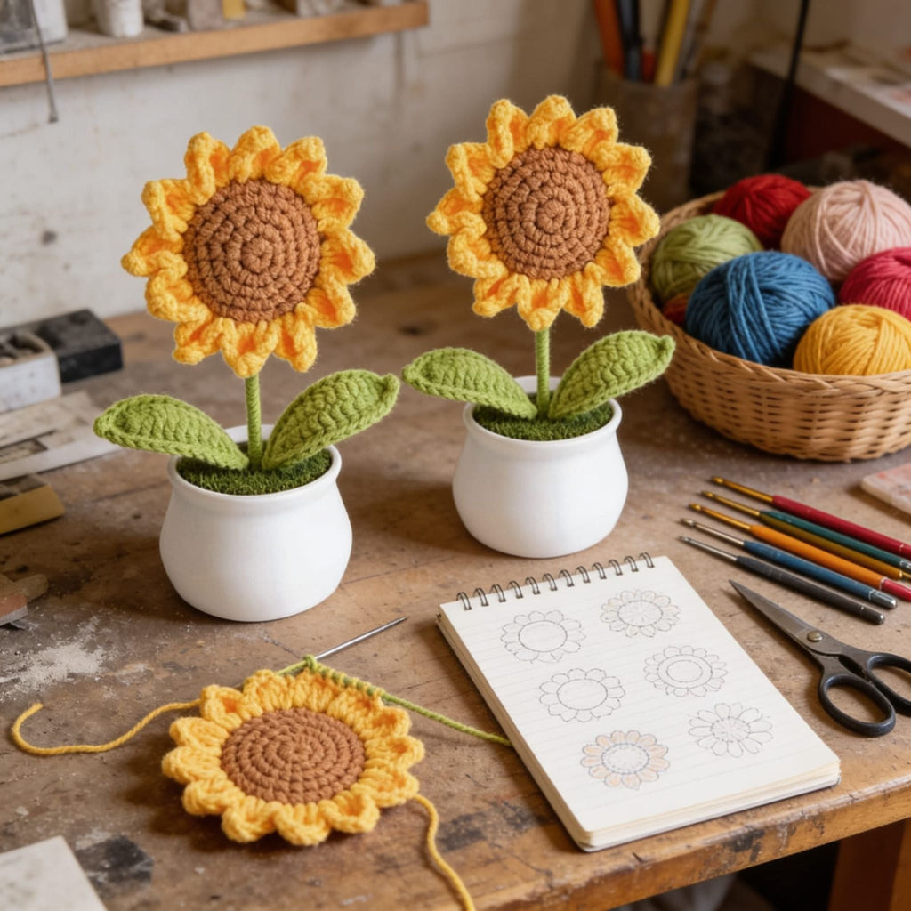 Golden Sunflower Crochet Decor by Suryatra