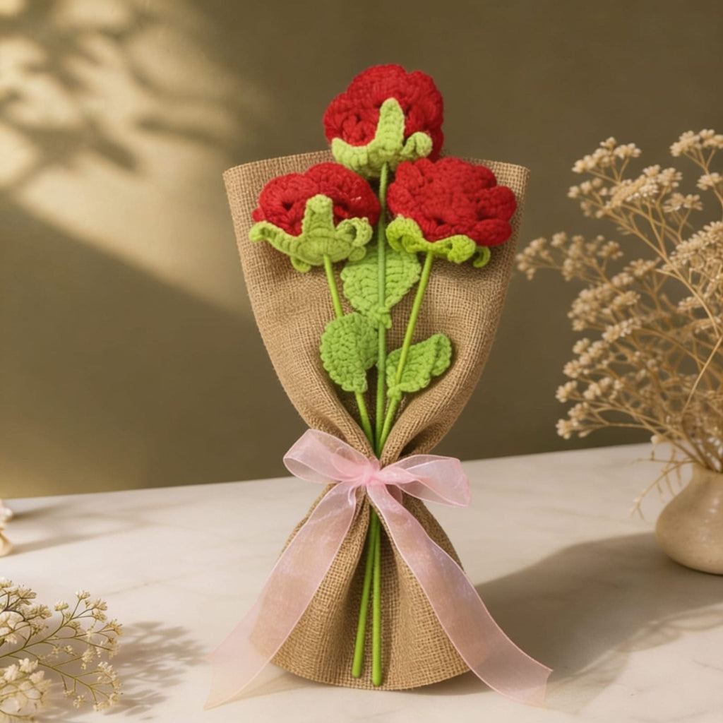 Scarlet Rose Crochet Bouquet by Suryatra