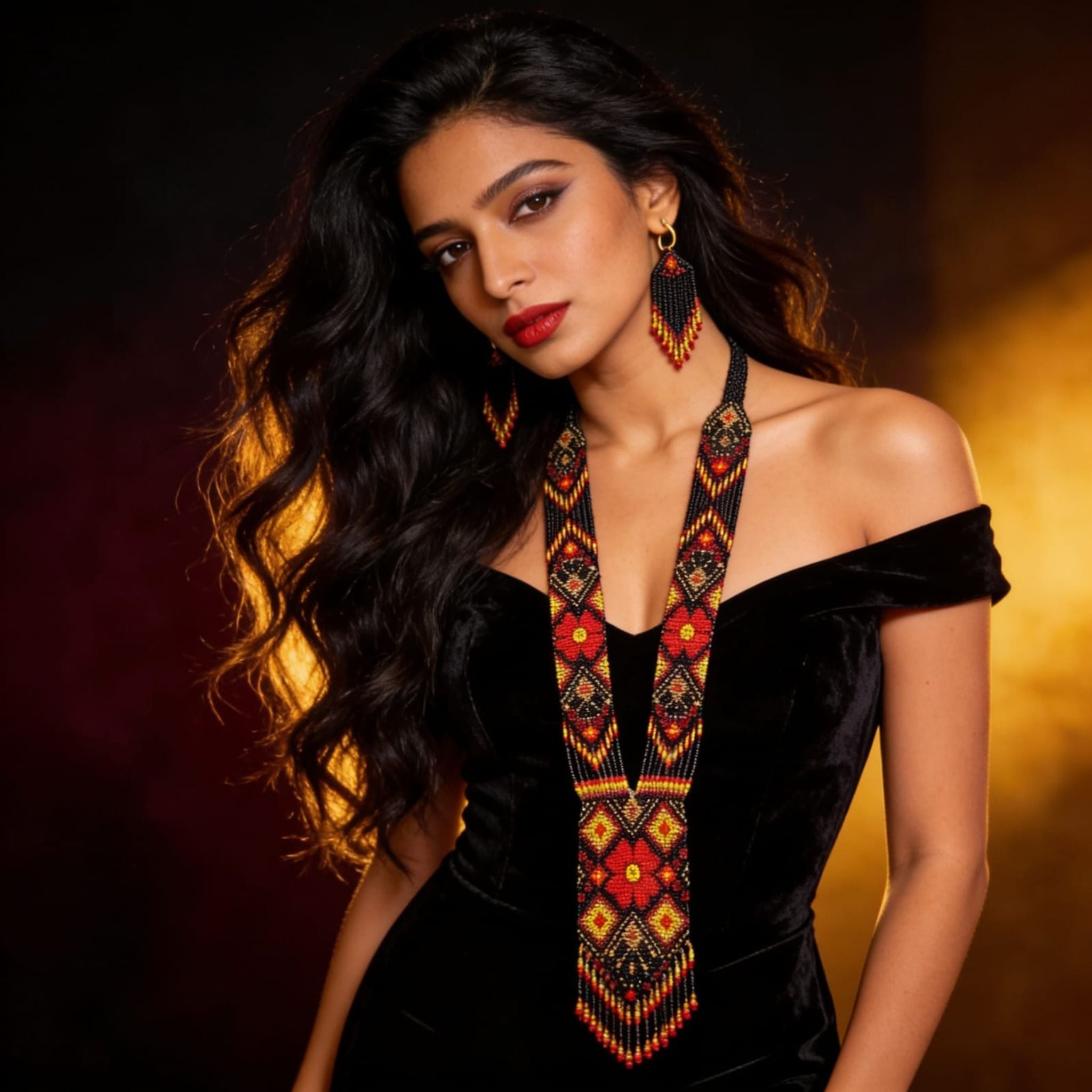 Midnight Ember Beaded Jewelry Set By Suryatra