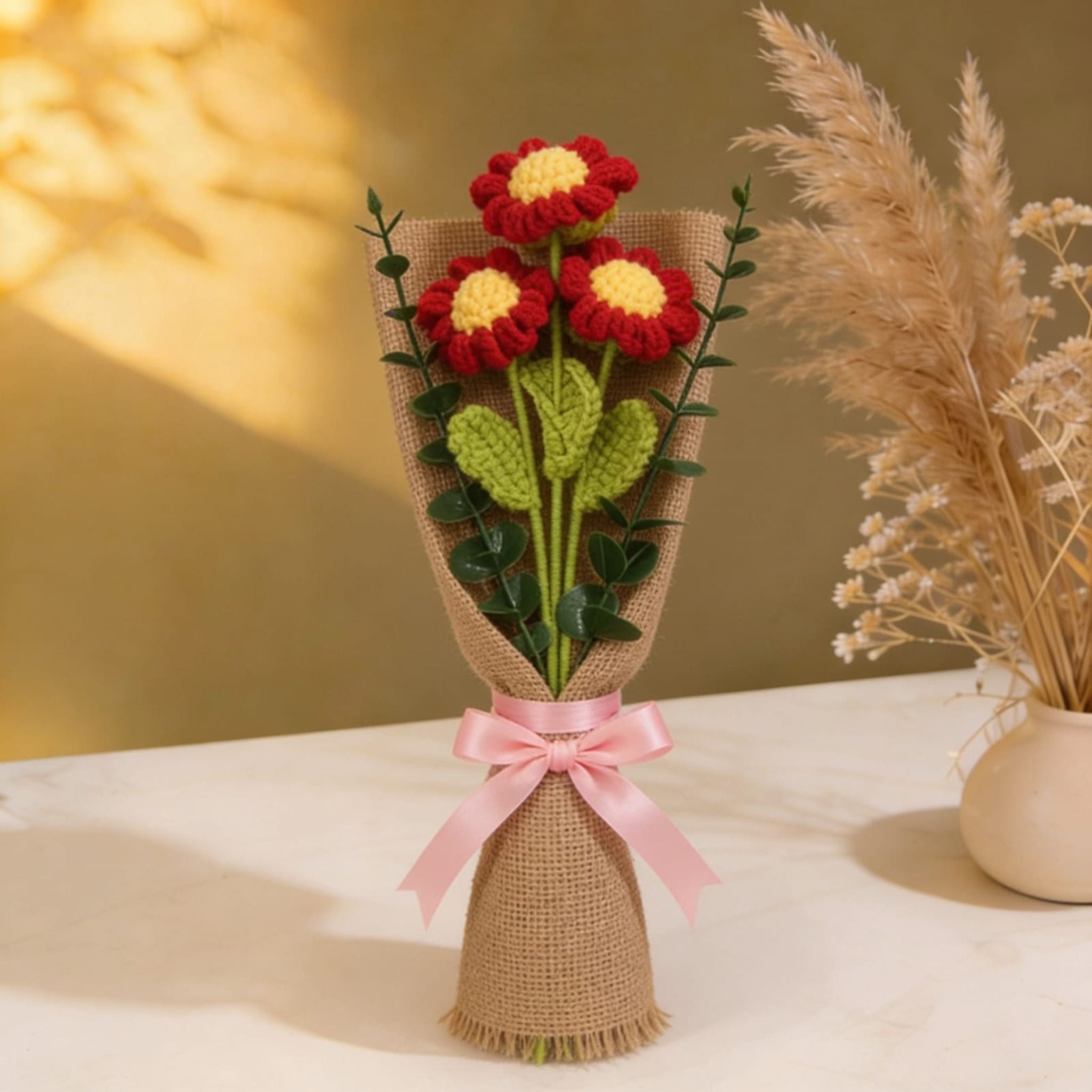Scarlet Bloom Crochet Bouquet by Suryatra