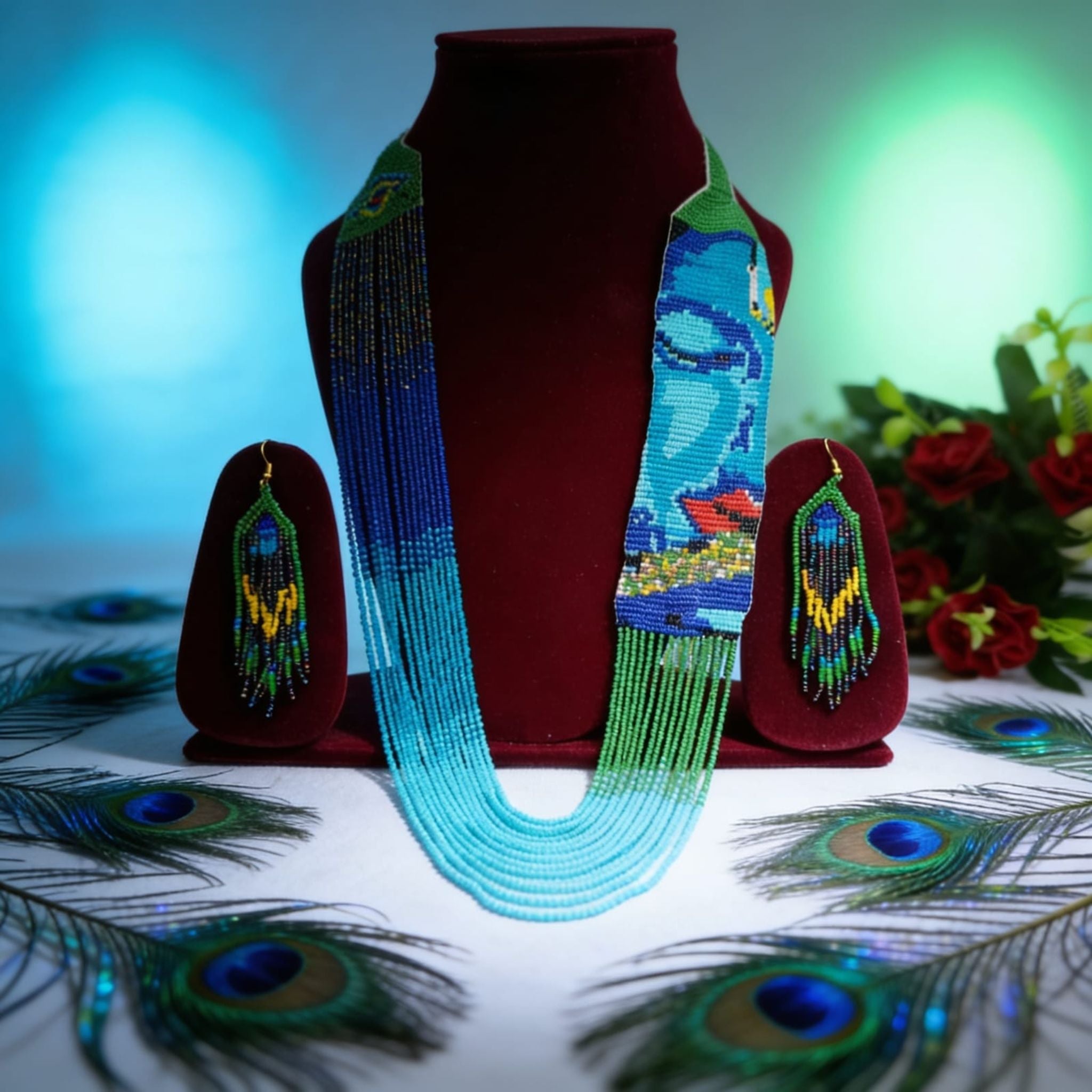 Peacock Serenity Beaded Jewelry Set By Suryatra