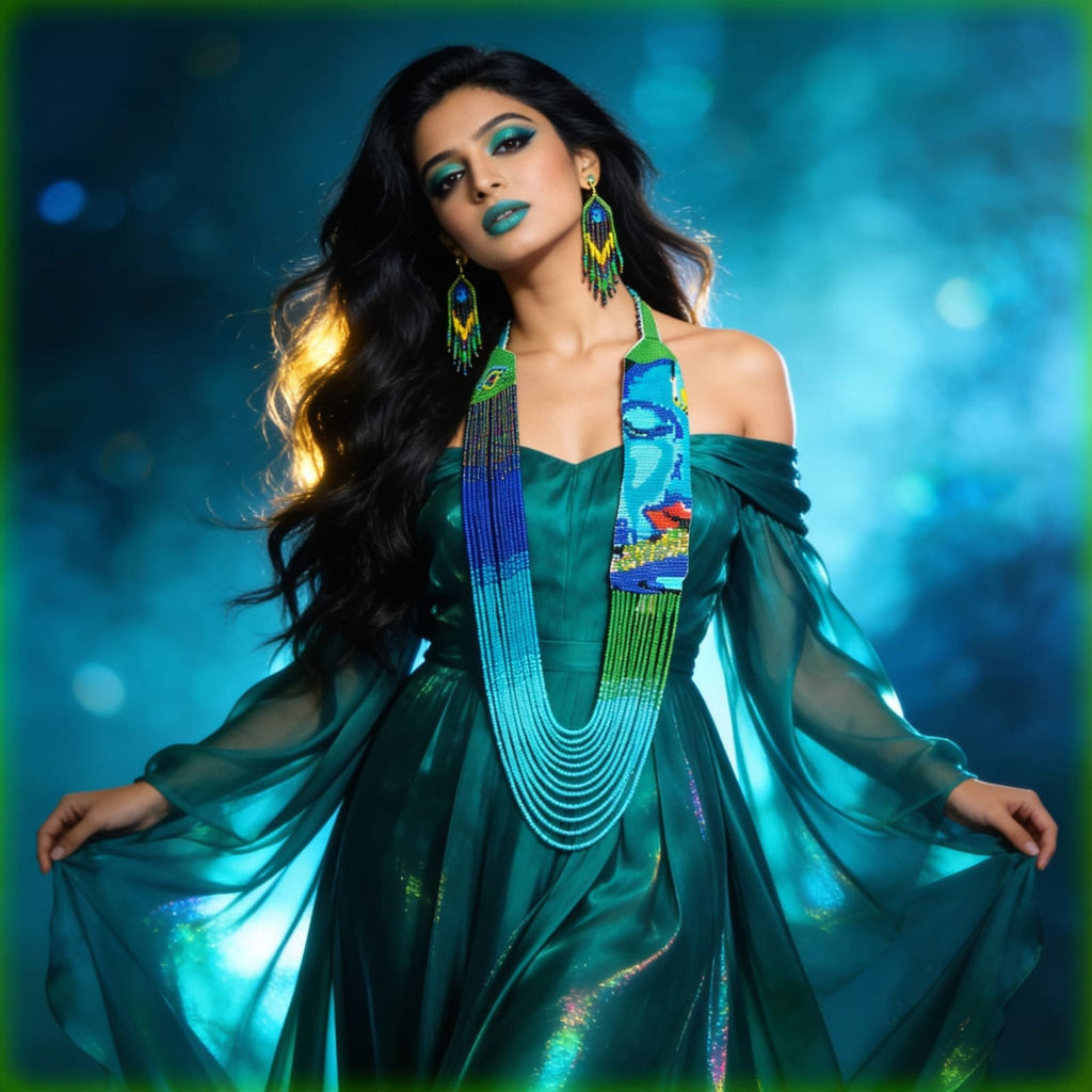 Peacock Serenity Beaded Jewelry Set By Suryatra