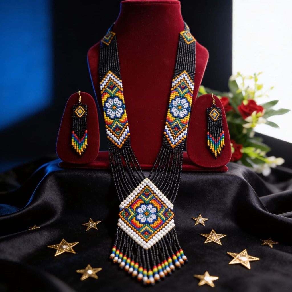 Midnight Bloom Beaded Jewelry Set By Suryatra
