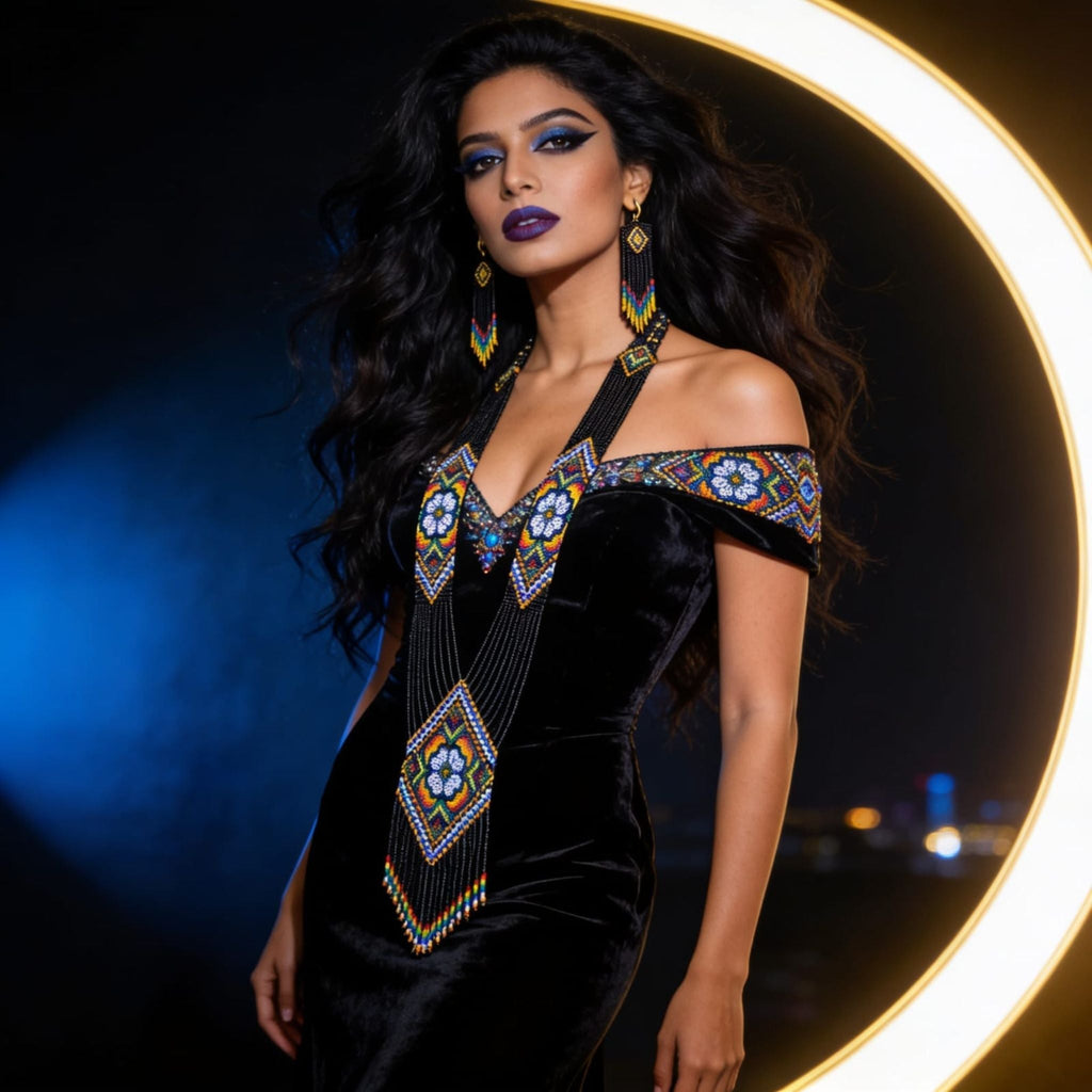 Midnight Bloom Beaded Jewelry Set By Suryatra