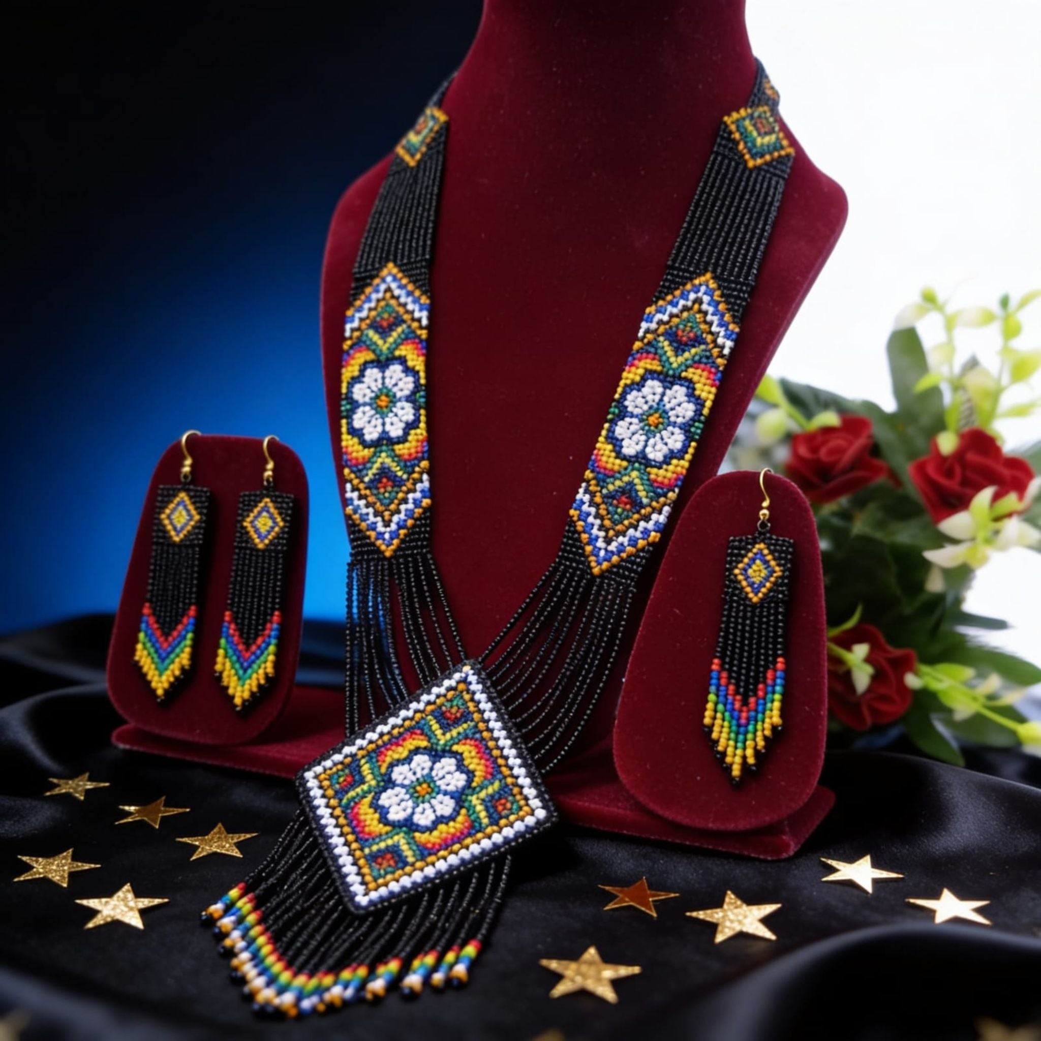 Midnight Bloom Beaded Jewelry Set By Suryatra