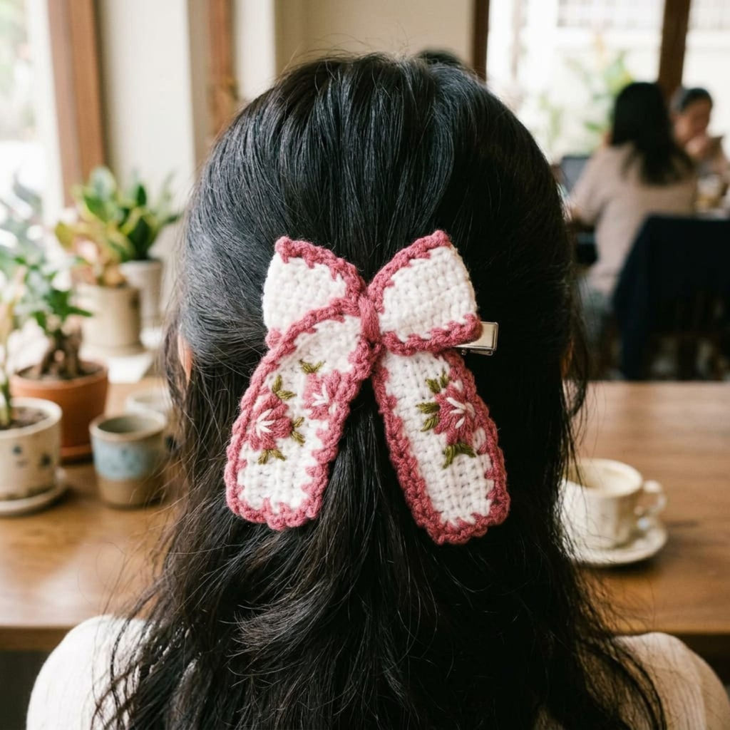 Rose Blossom Bow Hair Clip by Suryatra