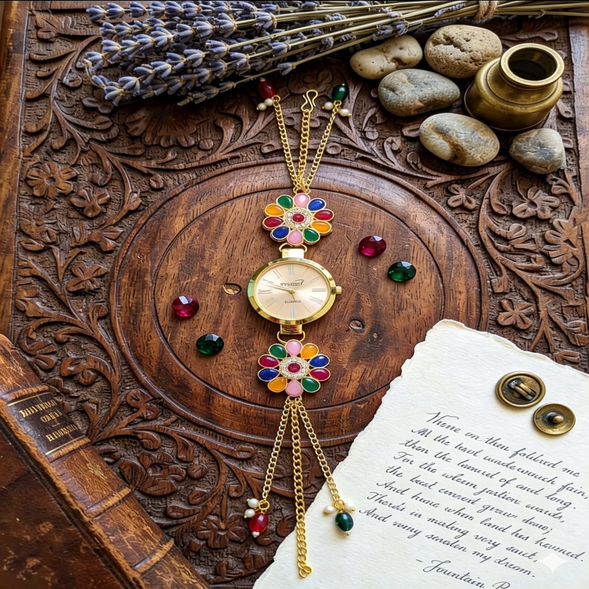 Navratna Floral Bracelet Watch By Suryatra