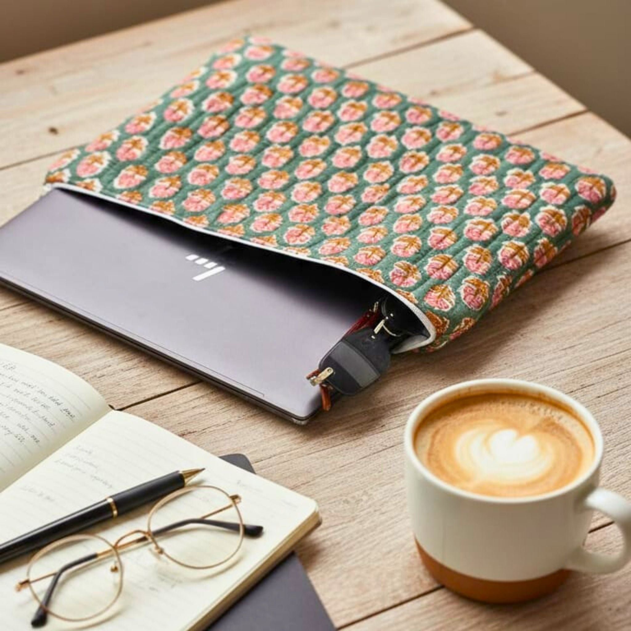 13 Inch Laptop/ipad Waterproof Sleeves (Green and Gold) by Suryatra