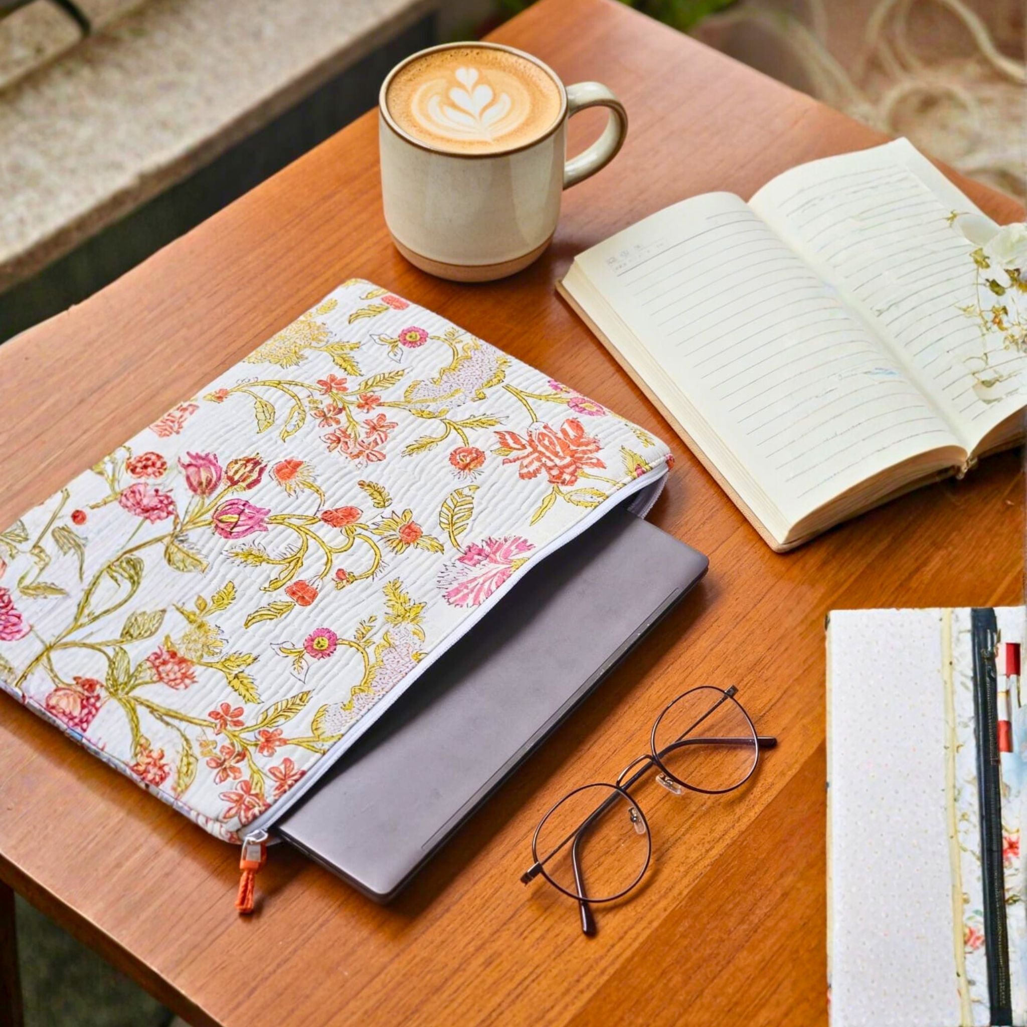 13 Inch Laptop/ipad Waterproof Sleeves (White and Gold) by Suryatra