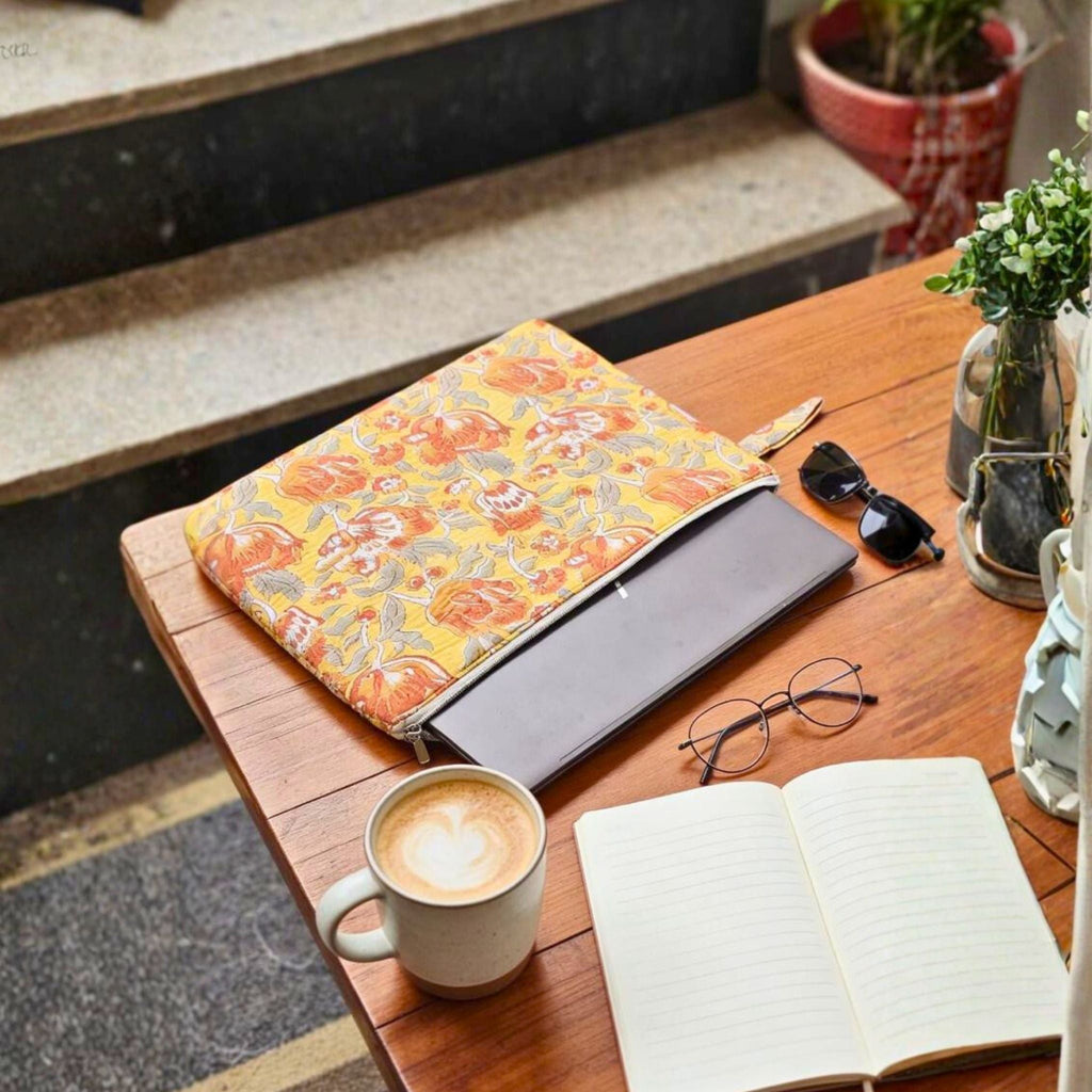 13 Inch Laptop/ipad Waterproof Sleeves (Yellow and Orange Pattern) by Suryatra