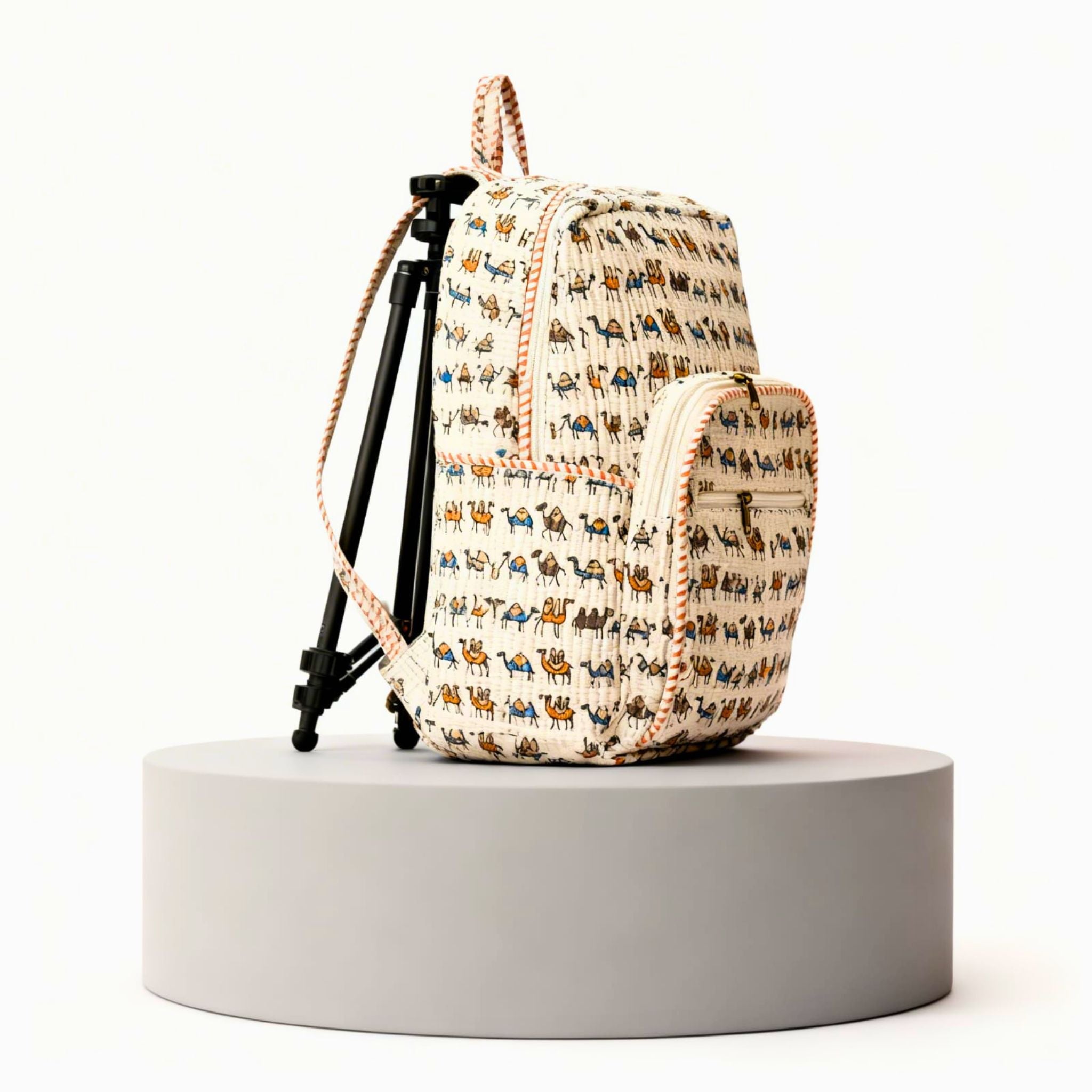 Camel Print Quilted Backpack by Suryatra
