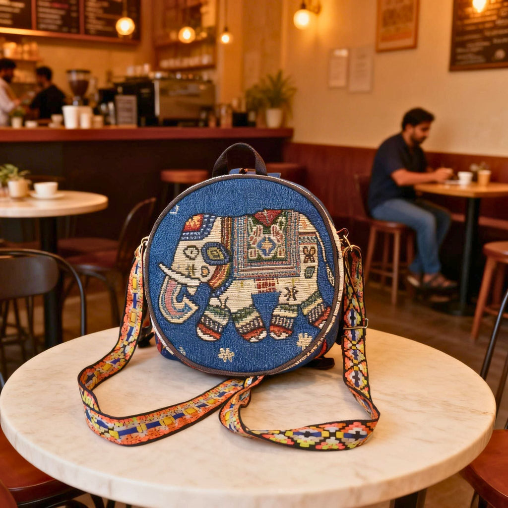 Ethnic Elephant Round Sling Bag by Suryatra