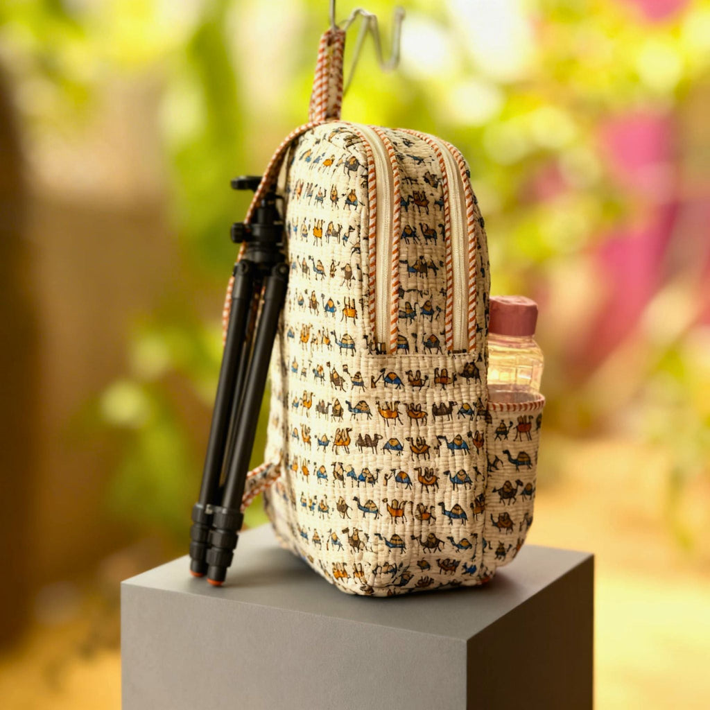 Camel Print Quilted Backpack by Suryatra