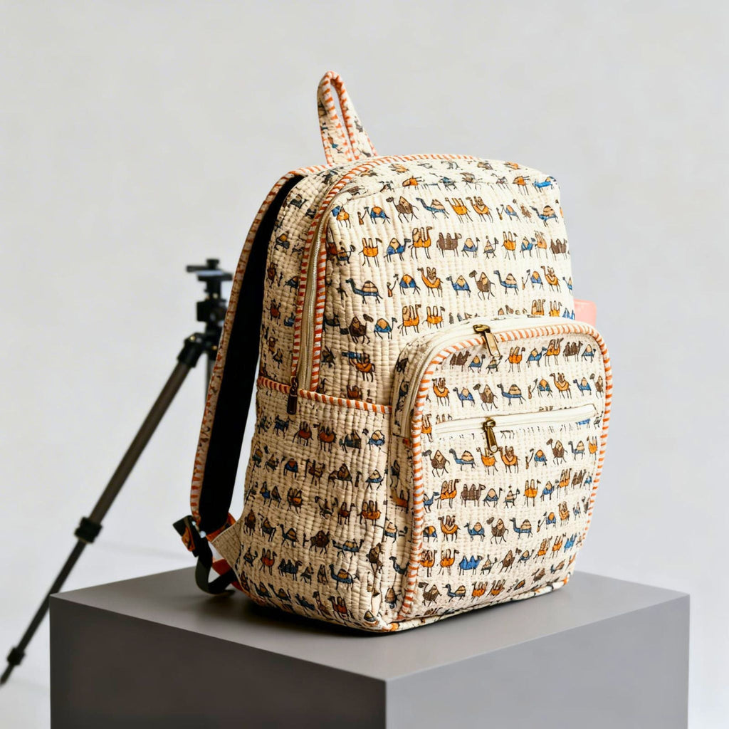 Camel Print Quilted Backpack by Suryatra