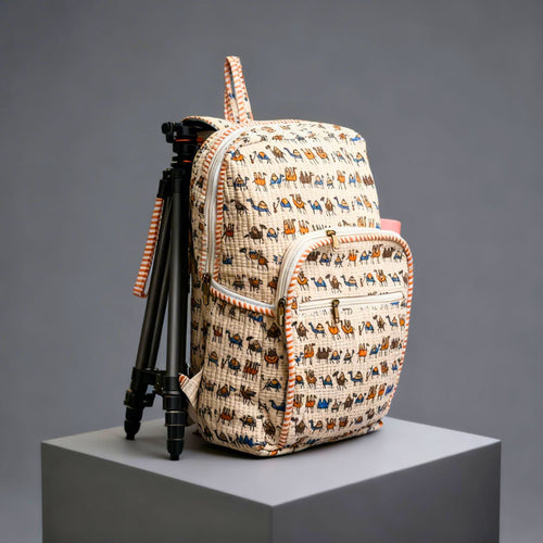 Camel Print Quilted Backpack by Suryatra
