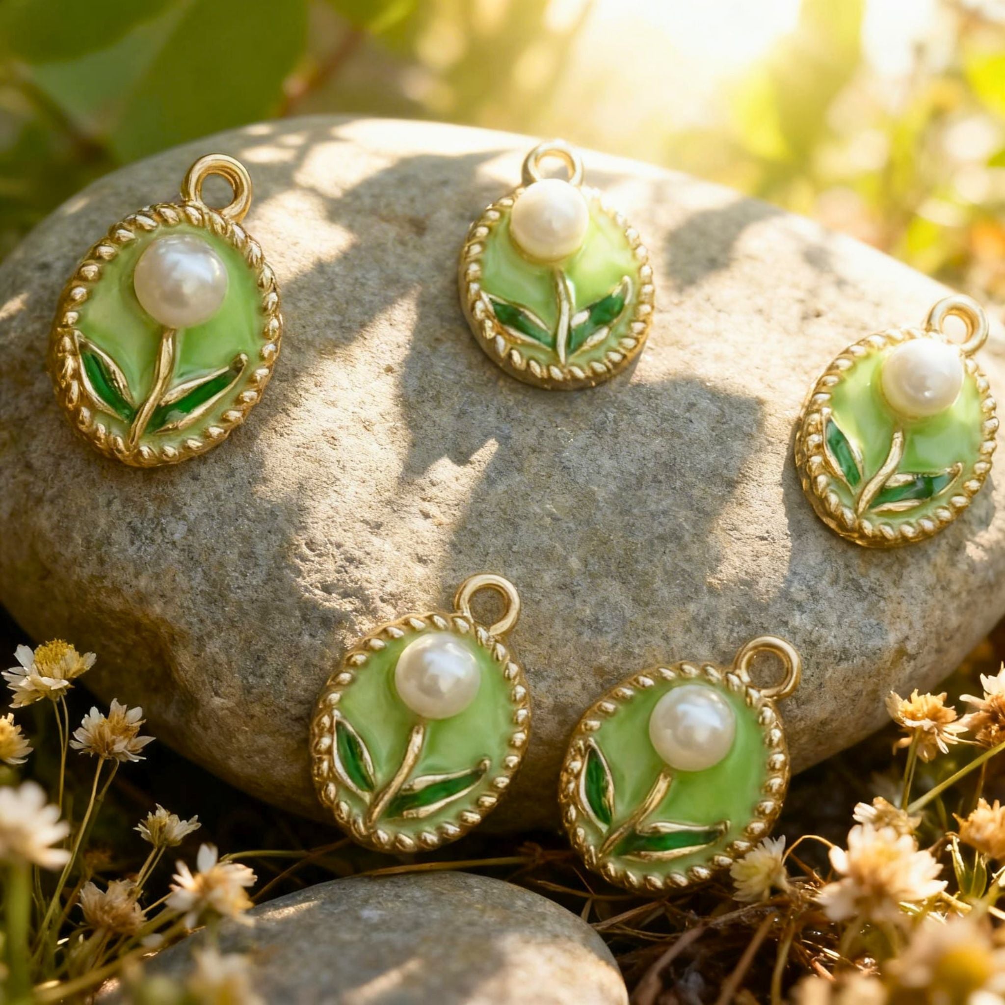 Pearl Leaf Oval Pendant by Suryatra