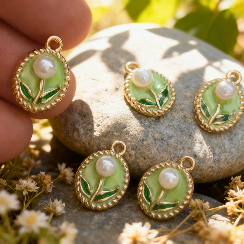 Pearl Leaf Oval Pendant by Suryatra