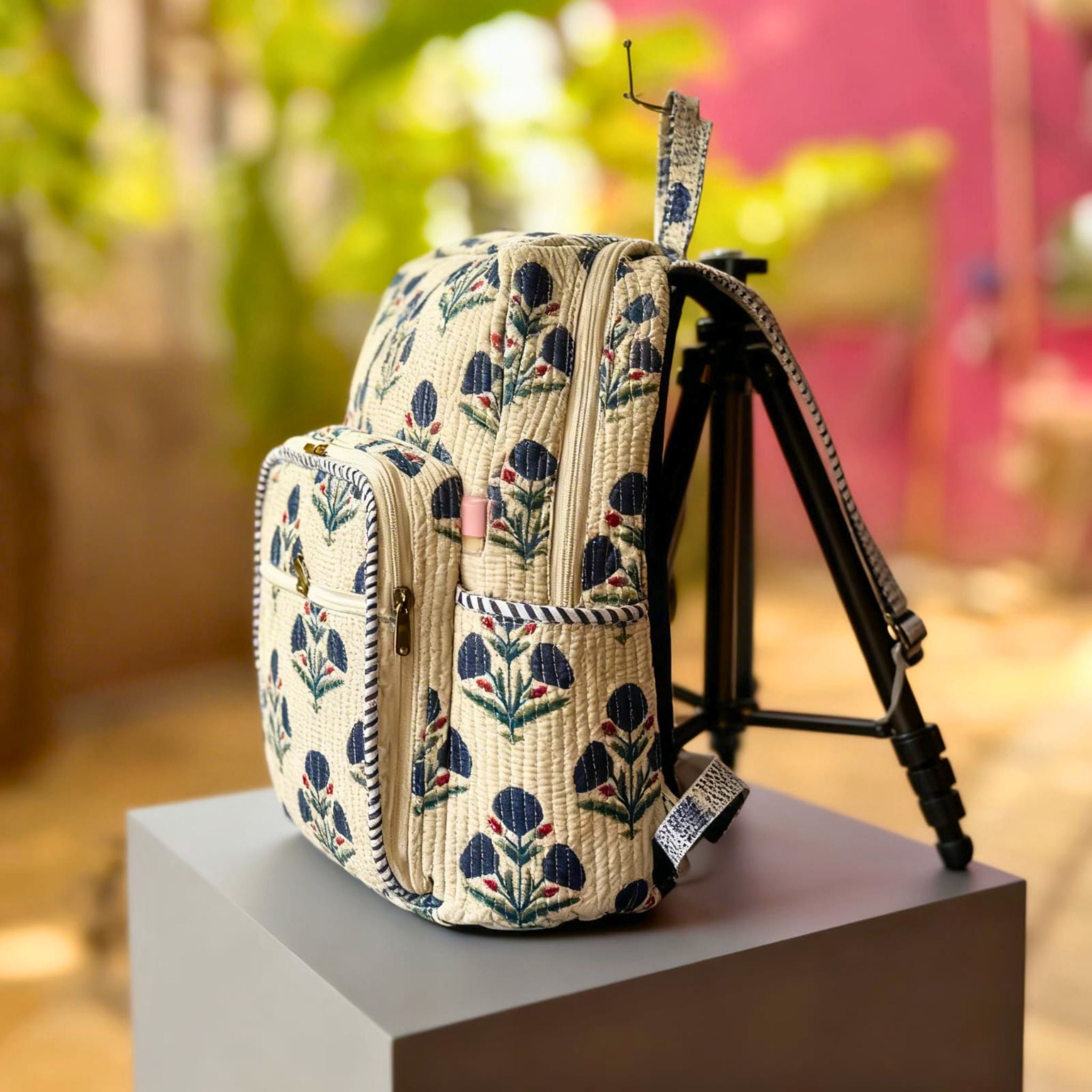 Floral Print Quilted Backpack by Suryatra
