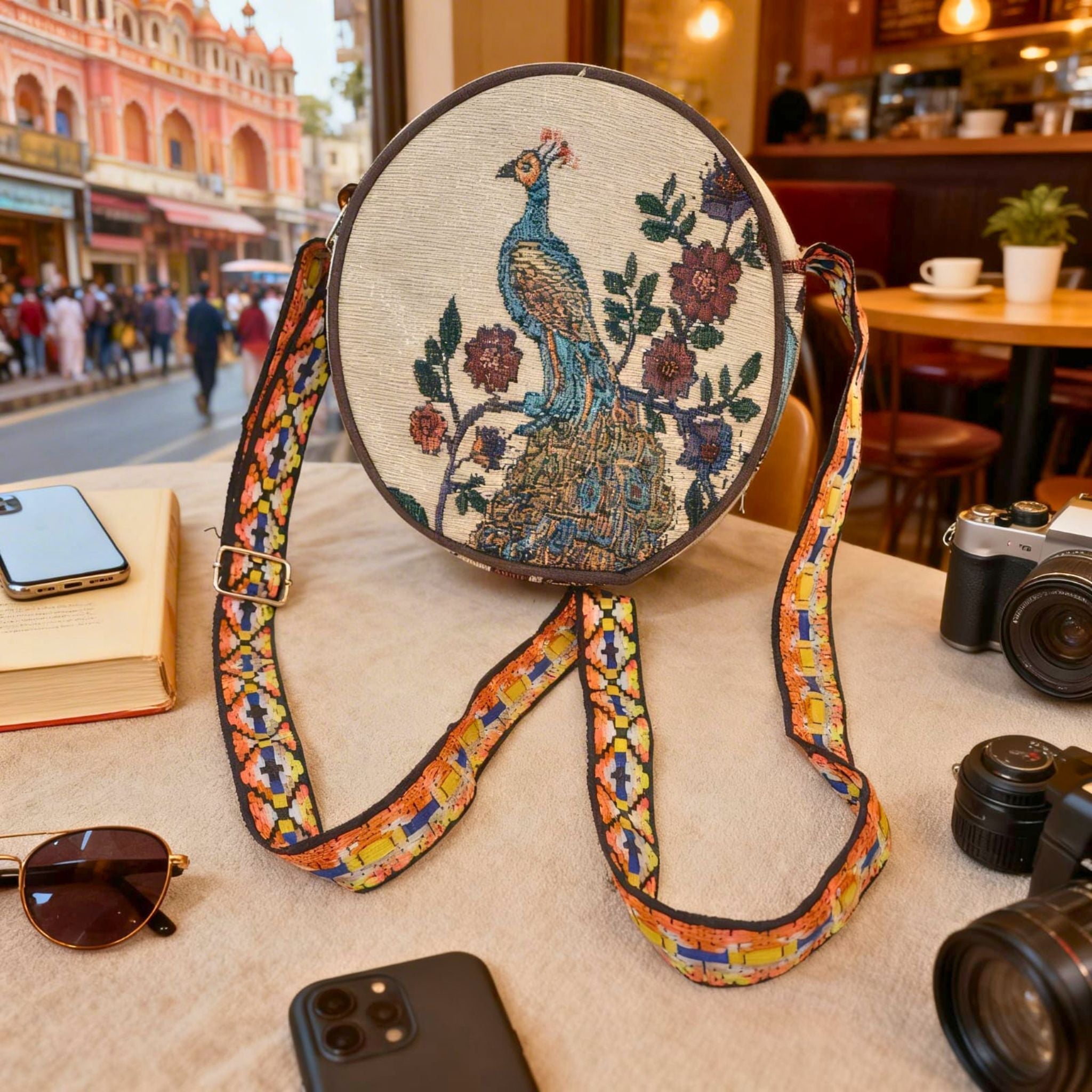 Peacock Floral Heritage Sling Bag by Suryatra