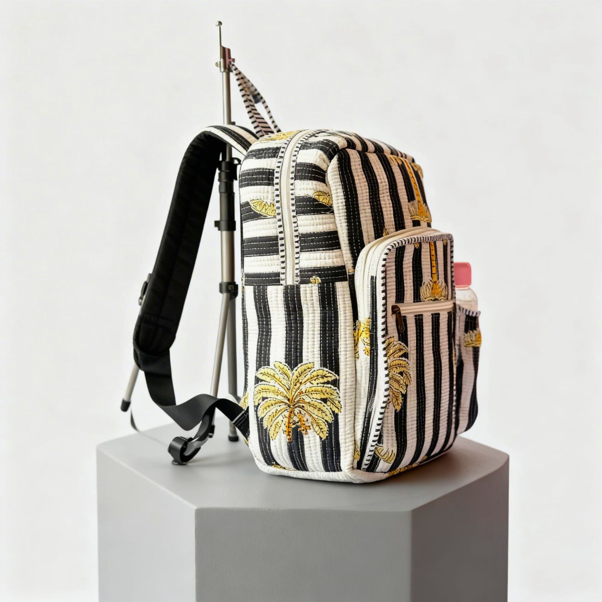 Striped Floral Quilted Backpack by Suryatra