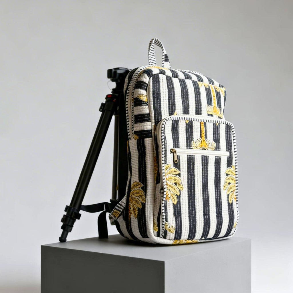 Striped Floral Quilted Backpack by Suryatra